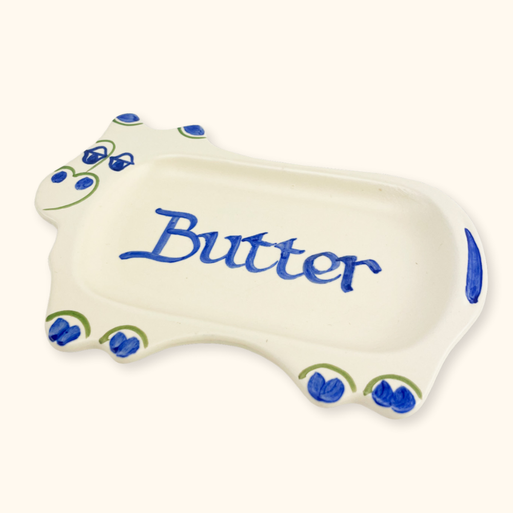 Honiton England Hand Painted Cow Ceramic Butter Dish Honiton England