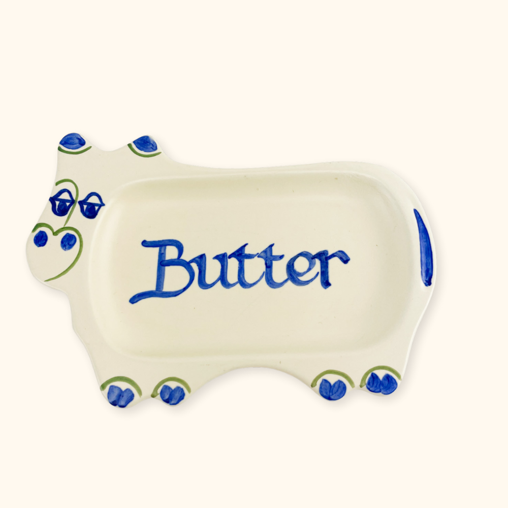 Honiton England Hand Painted Cow Ceramic Butter Dish Honiton England