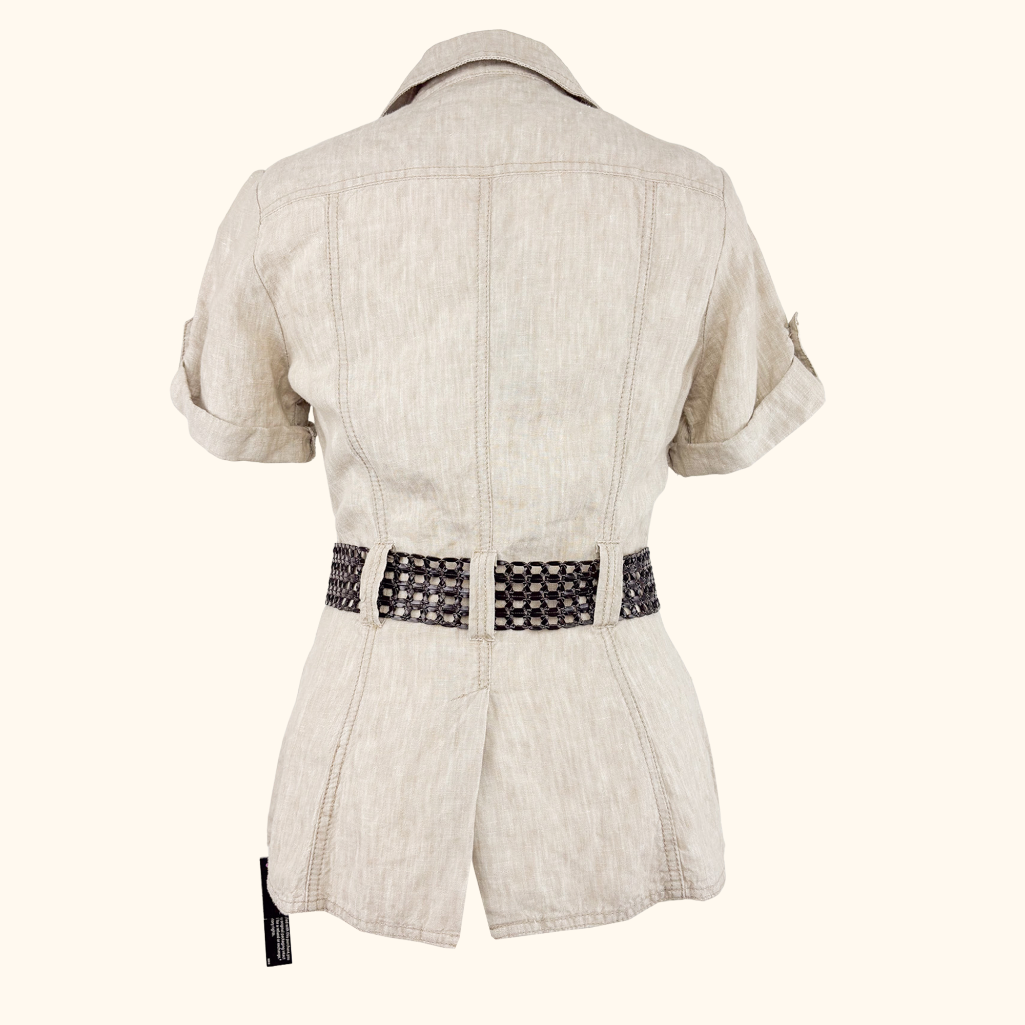 John Rocha Beige 100% Linen Short Sleeve Shirt - Size 10 John Rocha