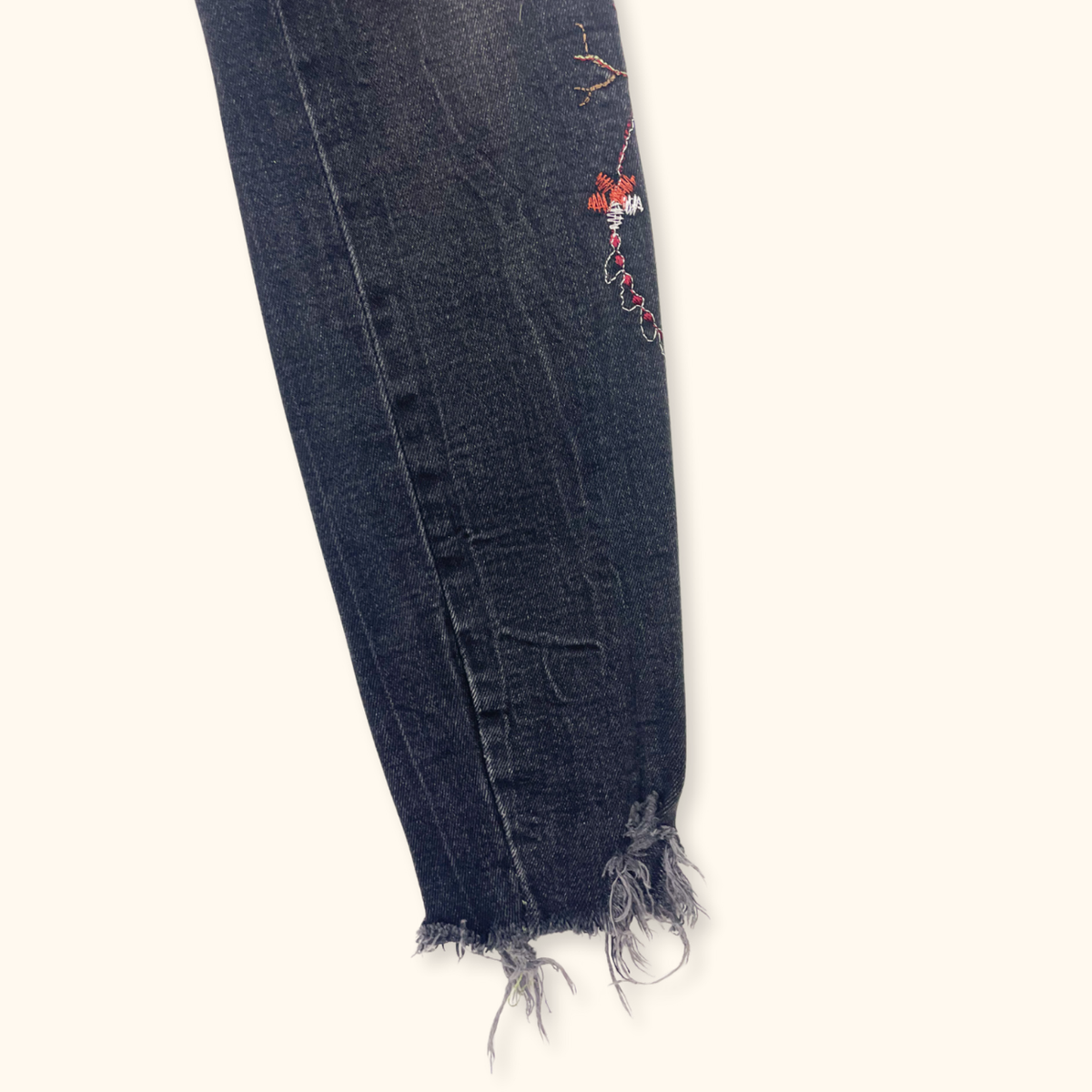 Zara Black Embroidered Floral Skinny Jeans - Size XS