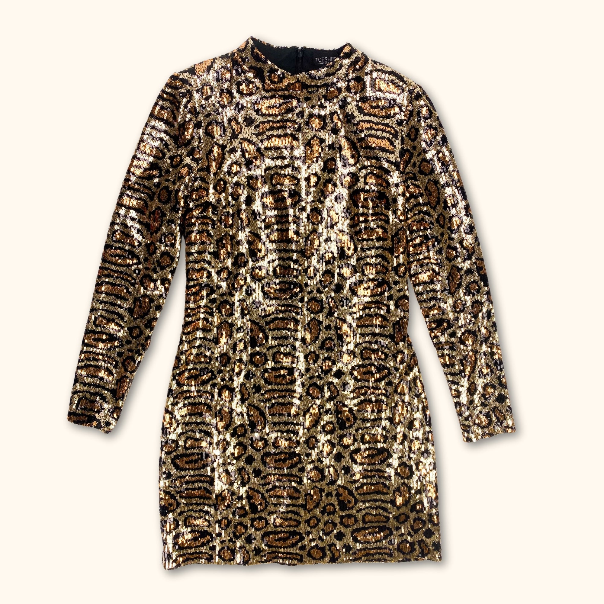 Topshop Leopard Print Long Sleeve Sequin Dress - Size 12 - - Dresses