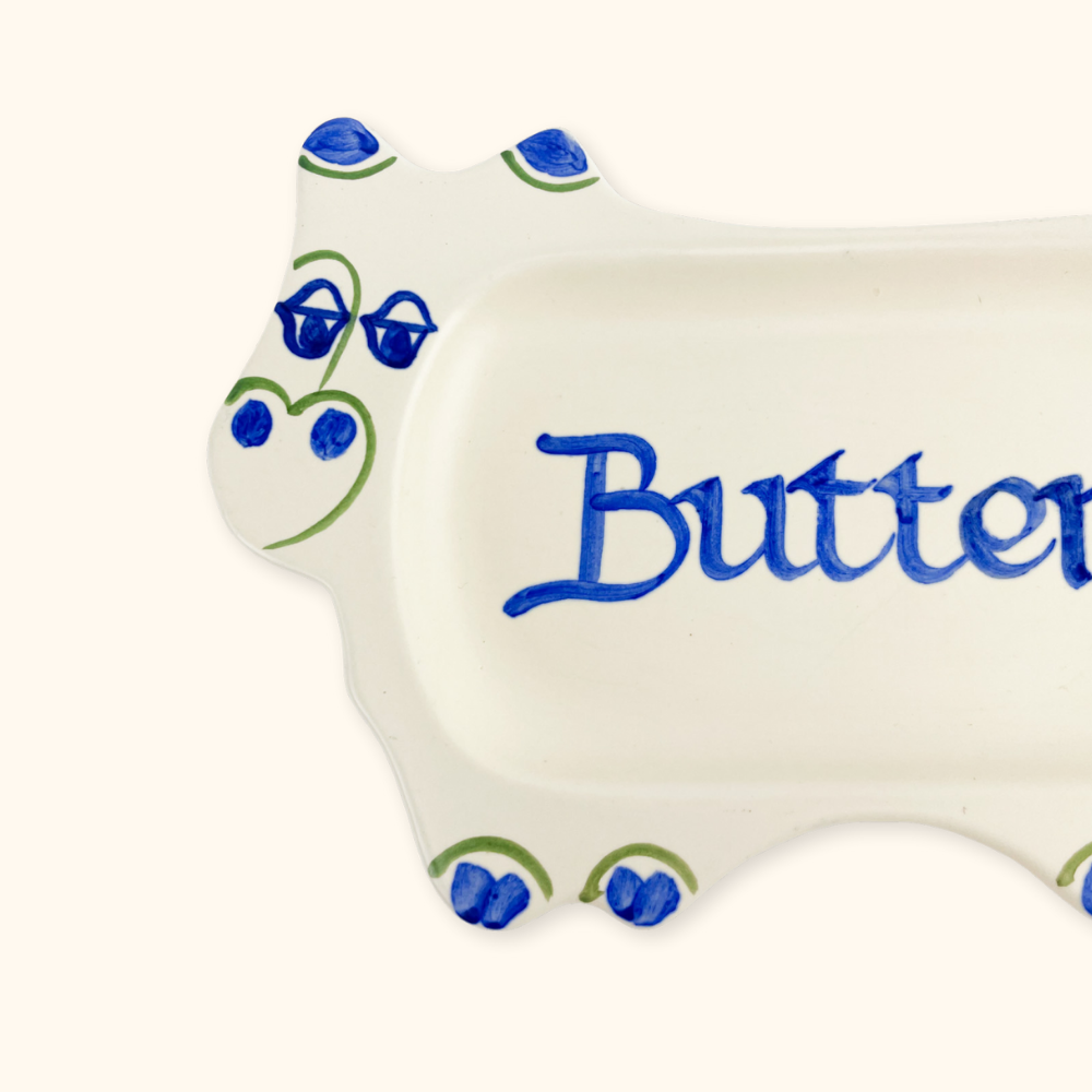 Honiton England Hand Painted Cow Ceramic Butter Dish Honiton England