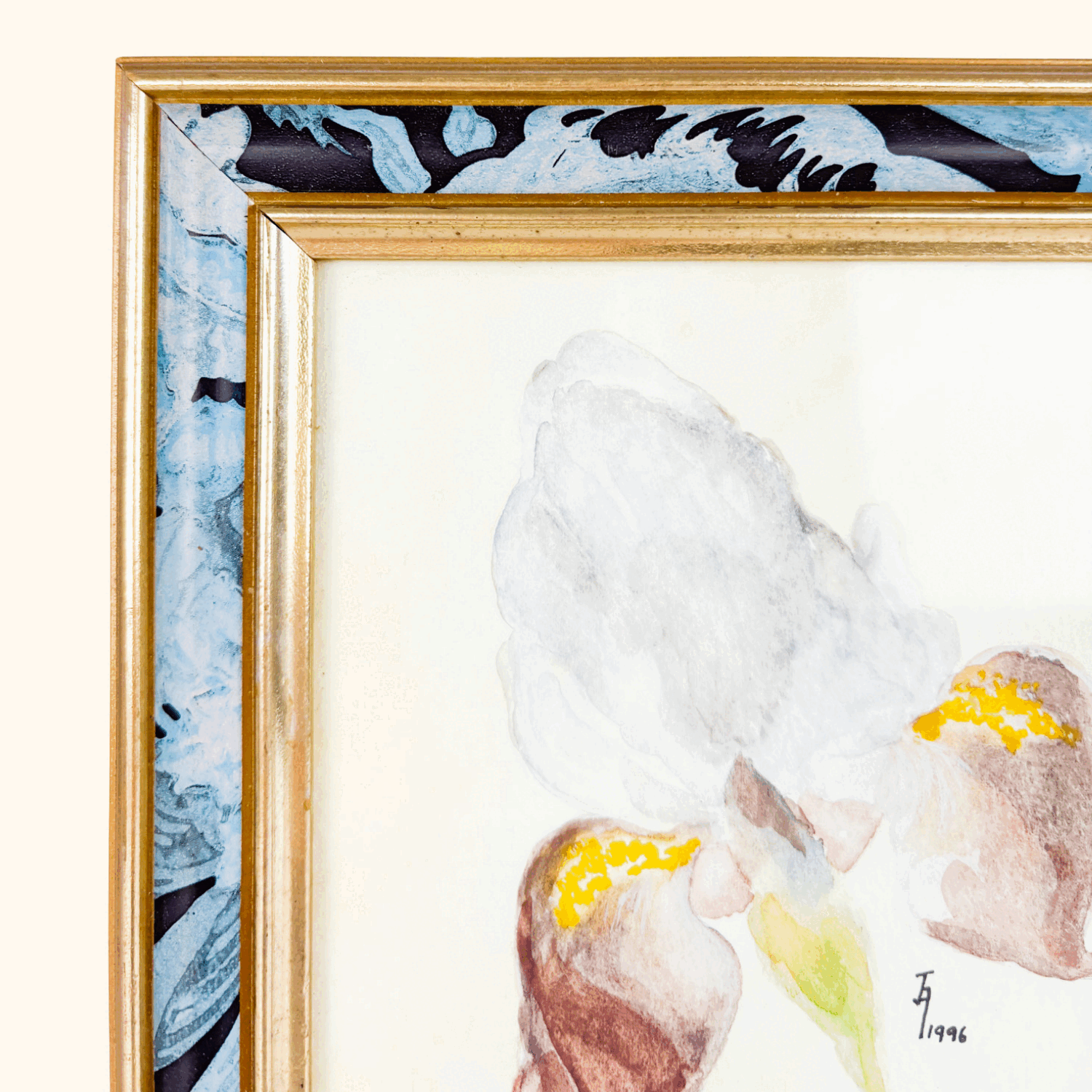 Vintage 1996 Framed Iris Watercolour Painting Sunshine Thrift