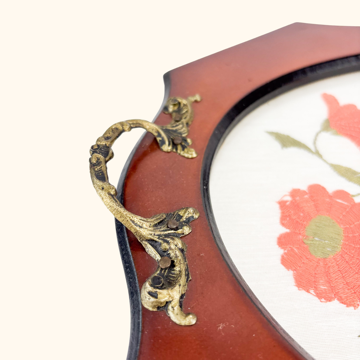 Daisy Floral Embroidery Wood Serving Tray - - Trays