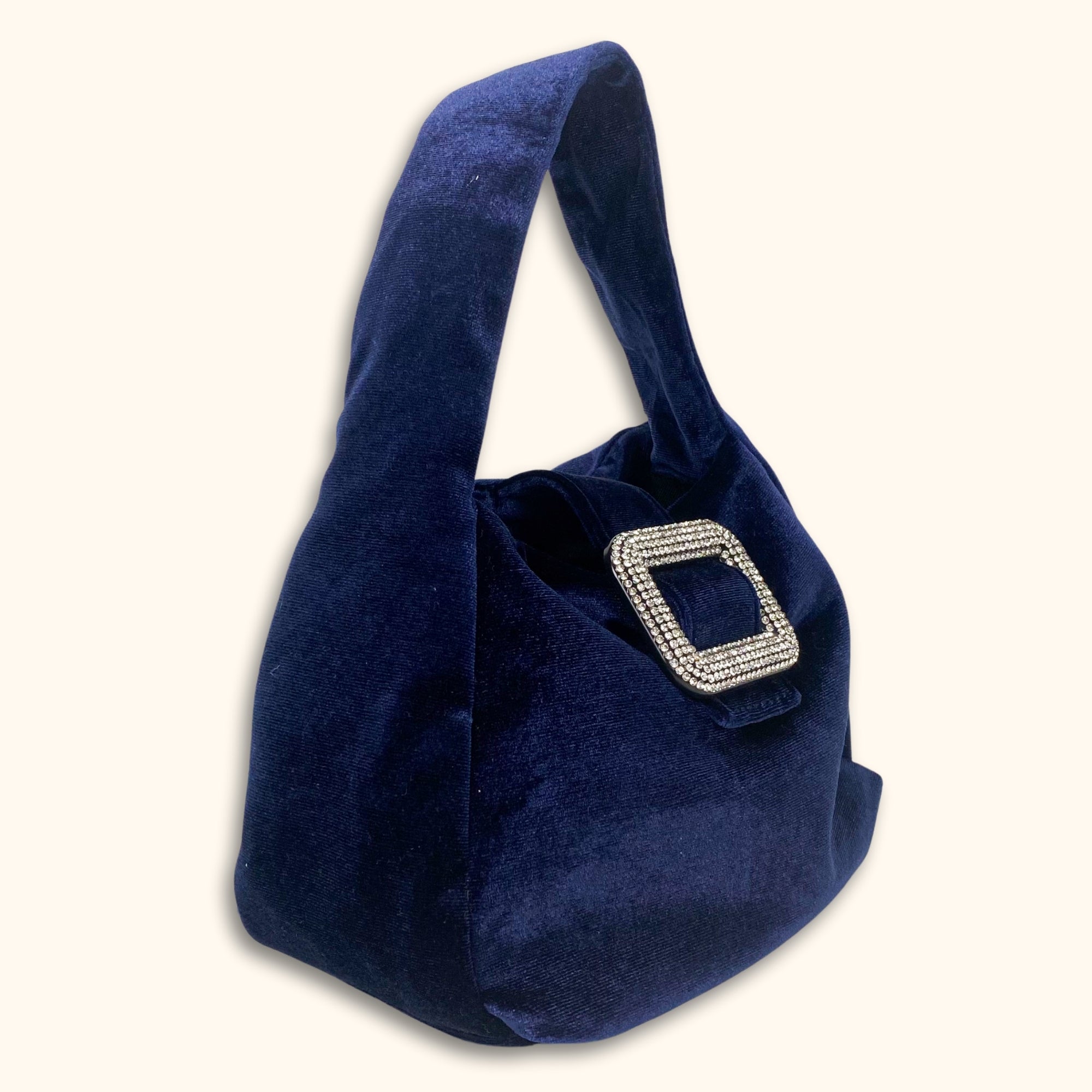 M&S Navy Blue Velvet Bucket Bag - - Bags