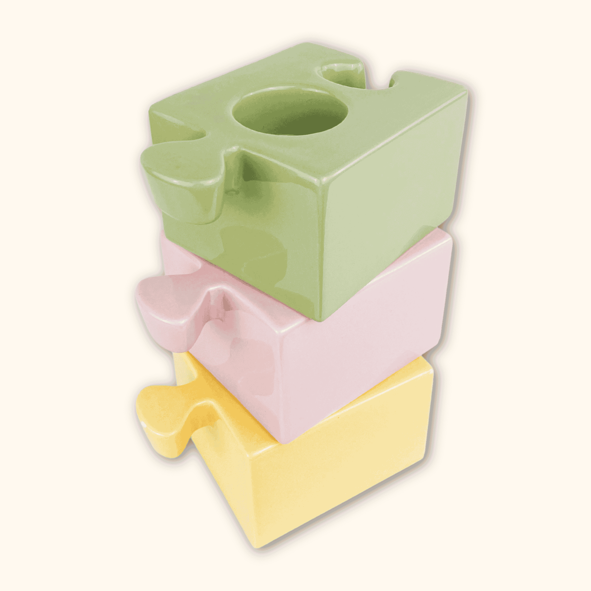 Jigsaw Puzzle Novelty Candle Holder - Set of 3 Sunshine Thrift