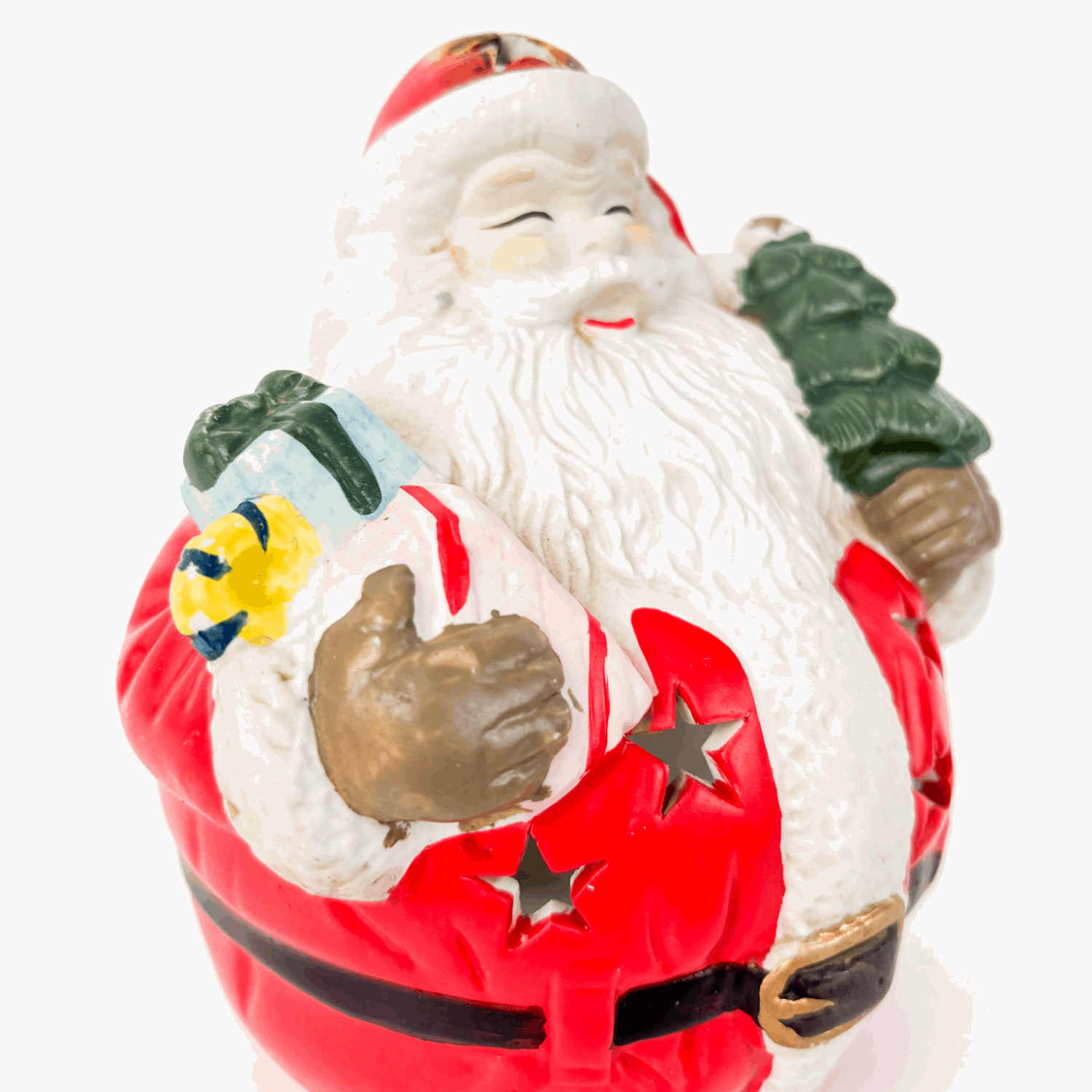 Vintage Father Christmas Ceramic Tea Light Candle Holder Sunshine Thrift