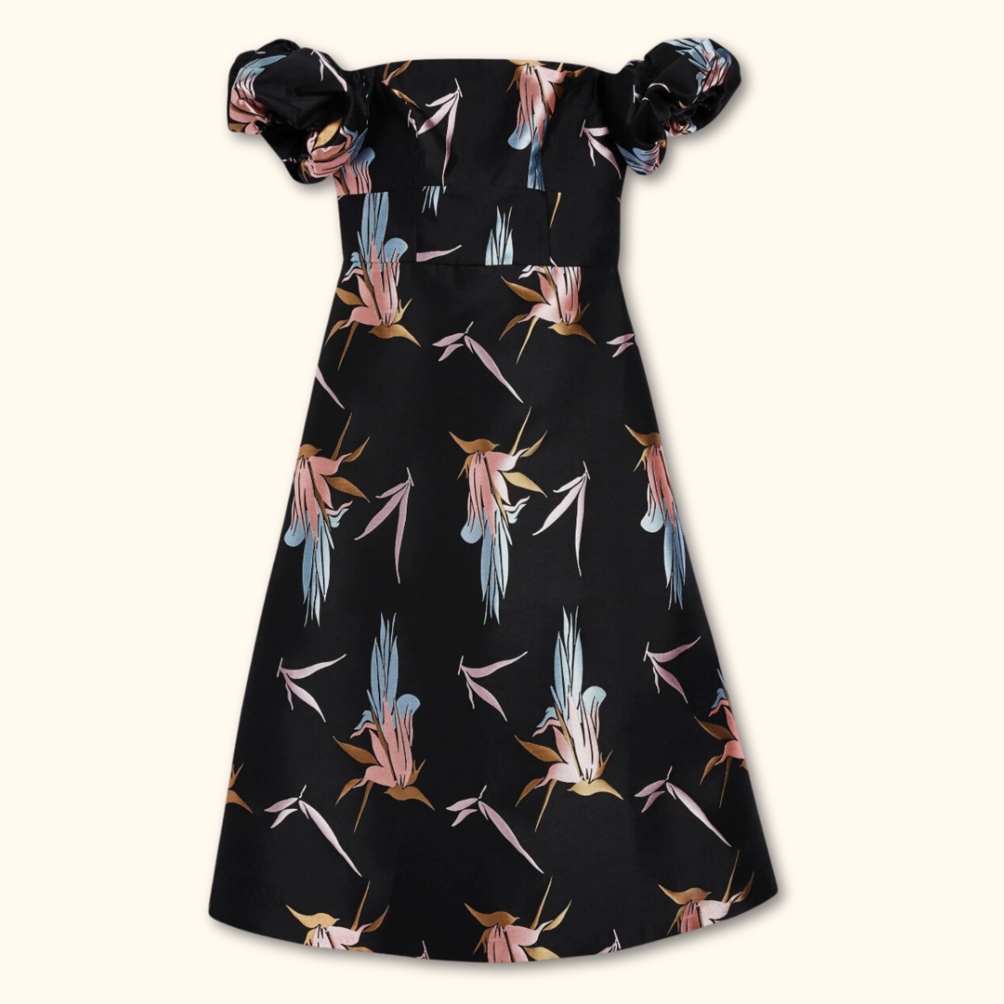 Topshop Black Bandeau Midi Dress with Puff Sleeves - Size 10 - - Dresses