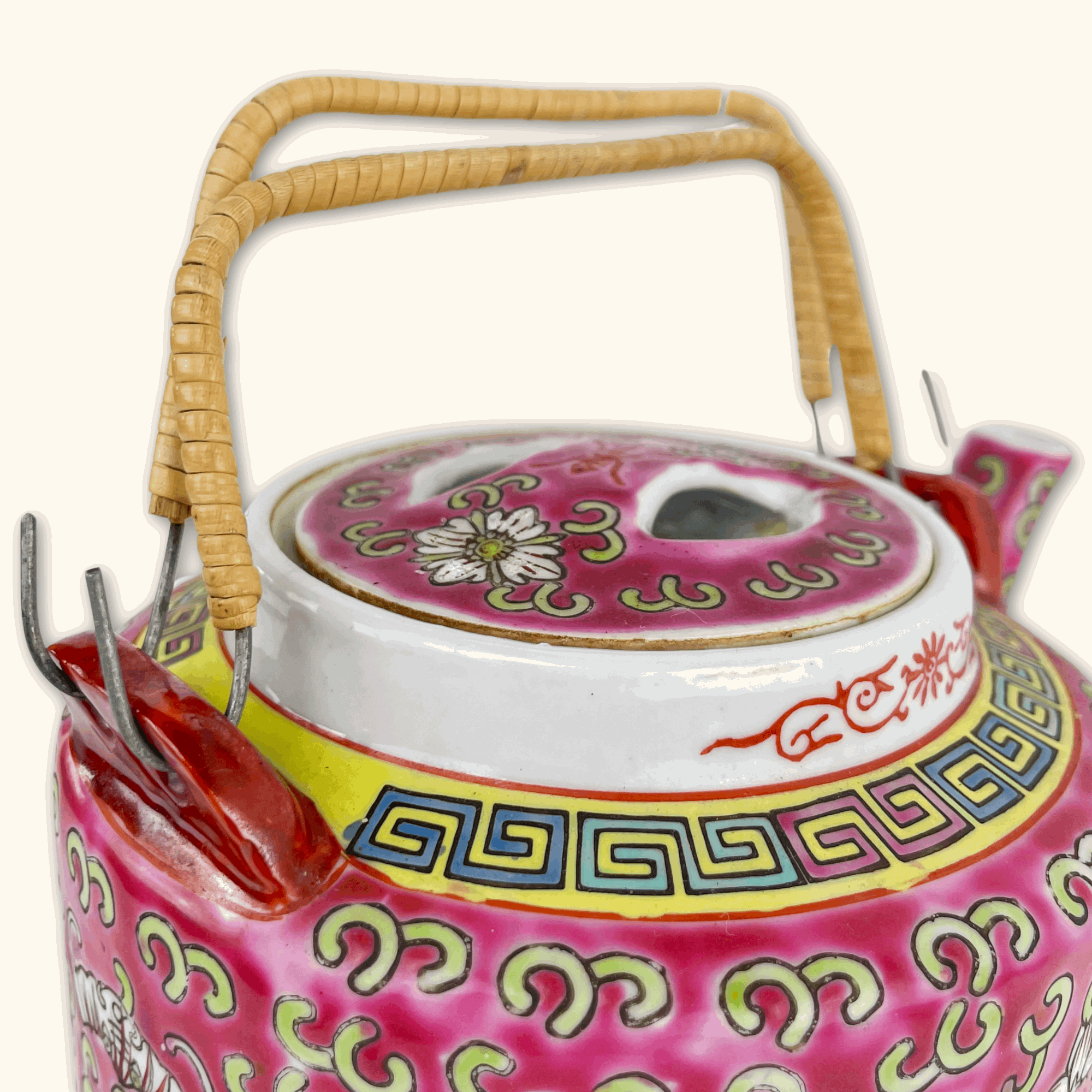 Antique Chinese Longevity Pink Teapot and Plate -  - Kitchenware