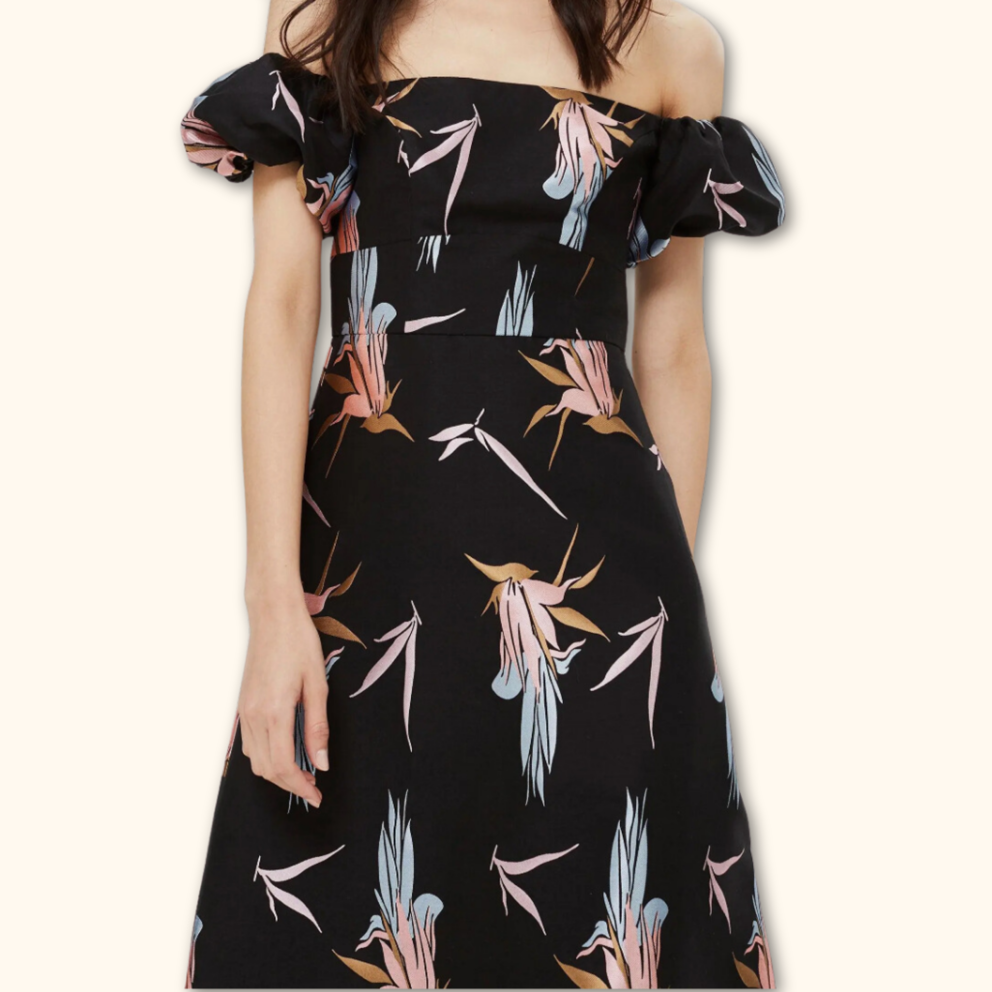 Topshop Black Bandeau Midi Dress with Puff Sleeves - Size 10 - - Dresses