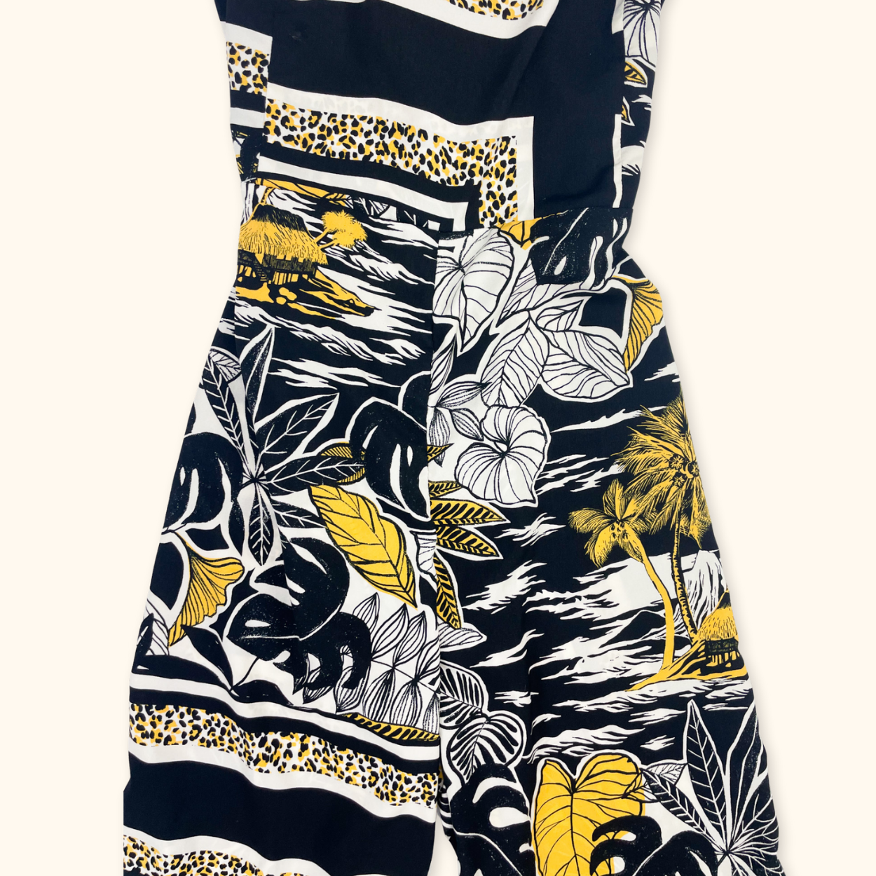 Topshop Black Tropical Print Cropped Jumpsuit - Size 10 Topshop