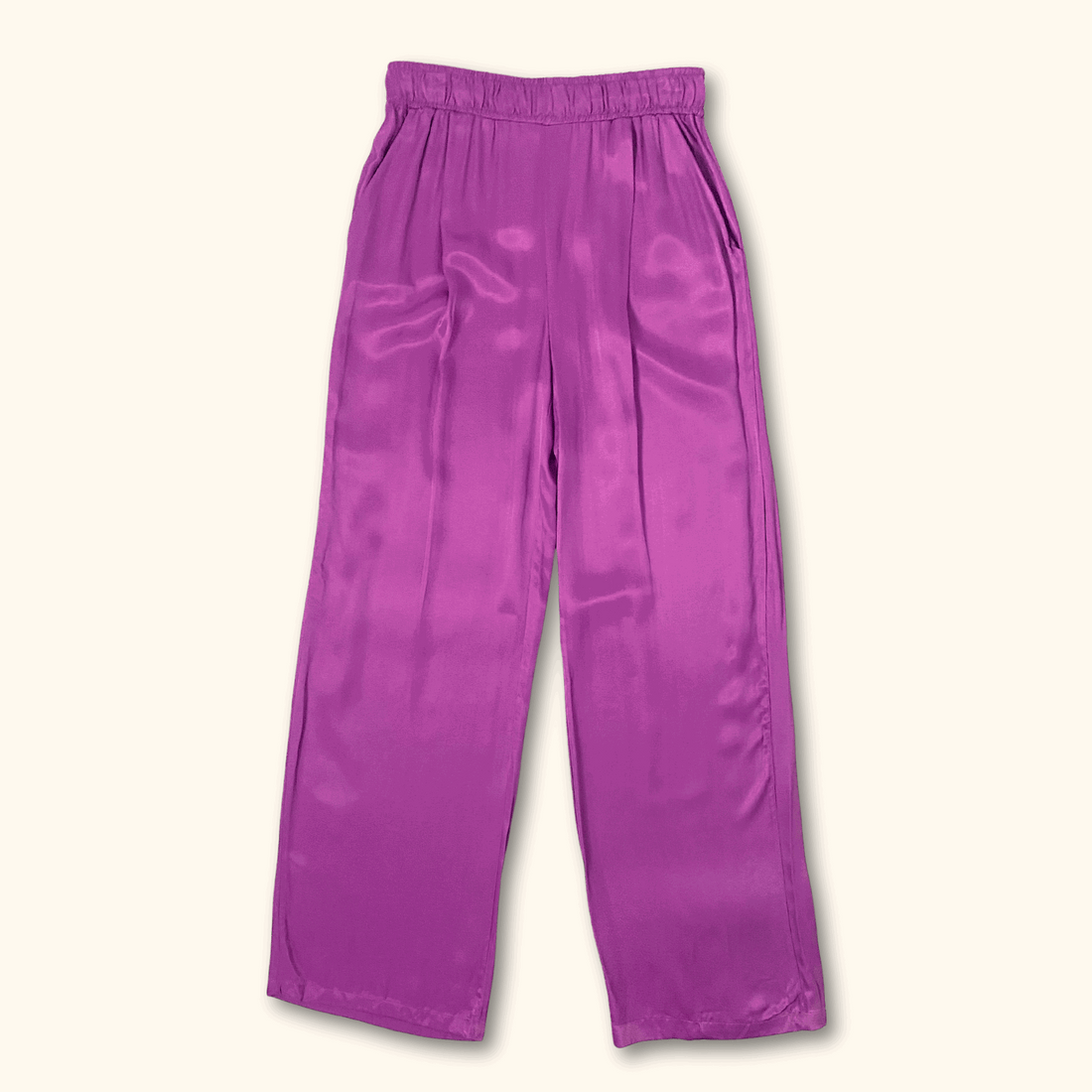 Bershka Purple High Rise Straight Leg Satin Trousers - Size Medium - - Trousers
