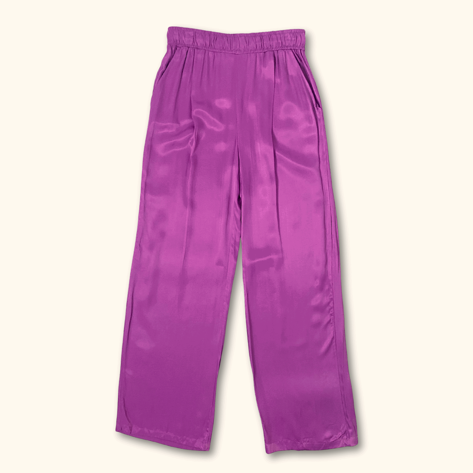 Bershka Purple High Rise Straight Leg Satin Trousers - Size Medium - - Trousers