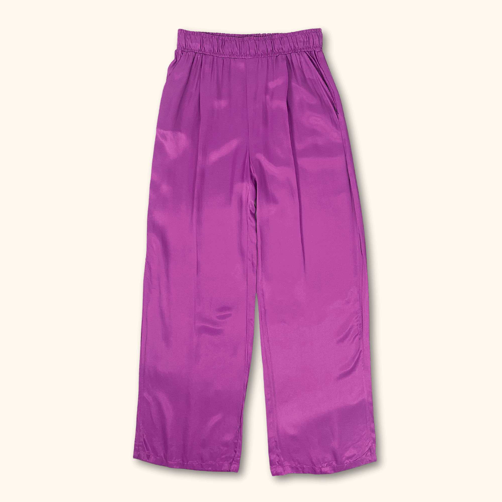Bershka Purple High Rise Straight Leg Satin Trousers - Size Medium - - Trousers