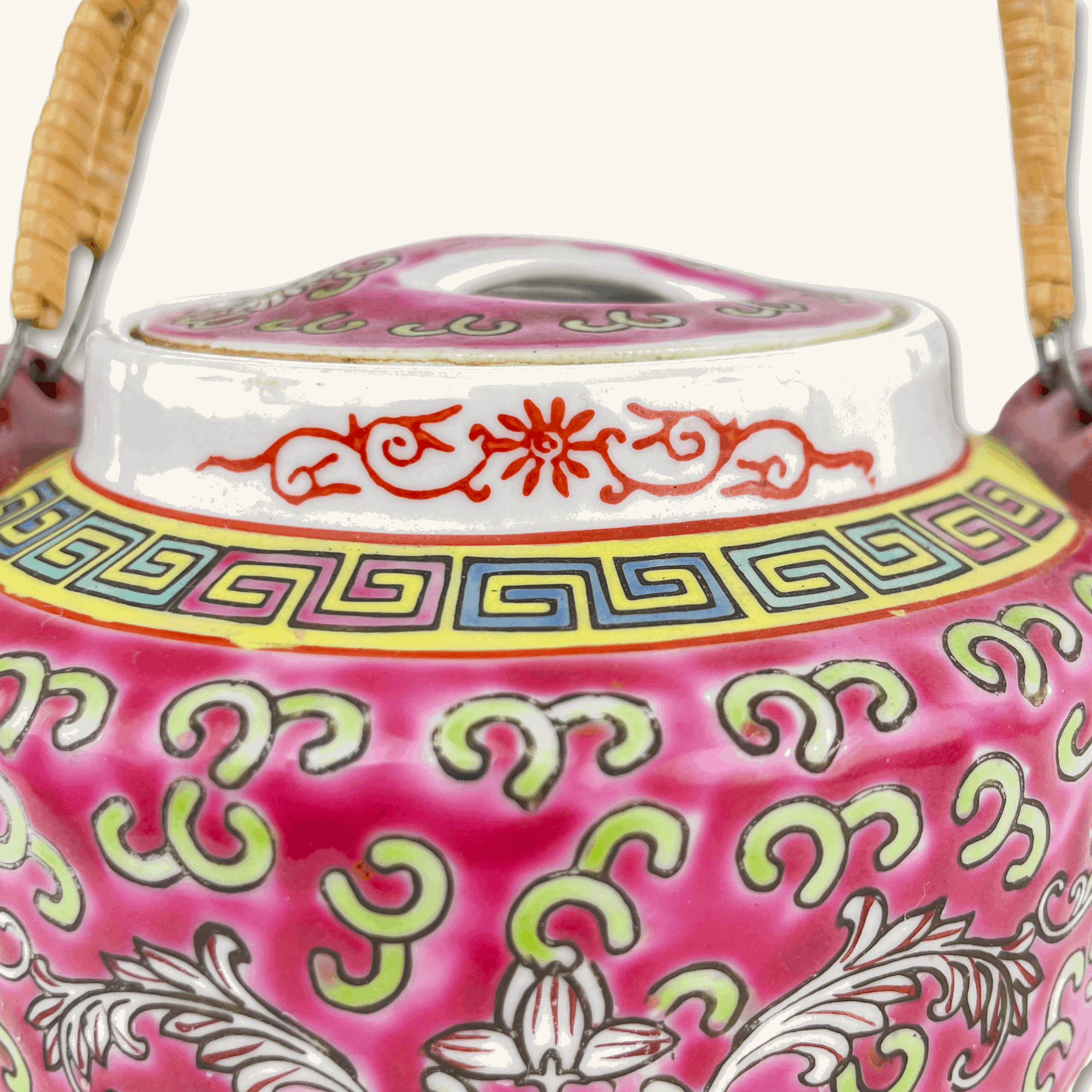 Antique Chinese Longevity Pink Teapot and Plate -  - Kitchenware