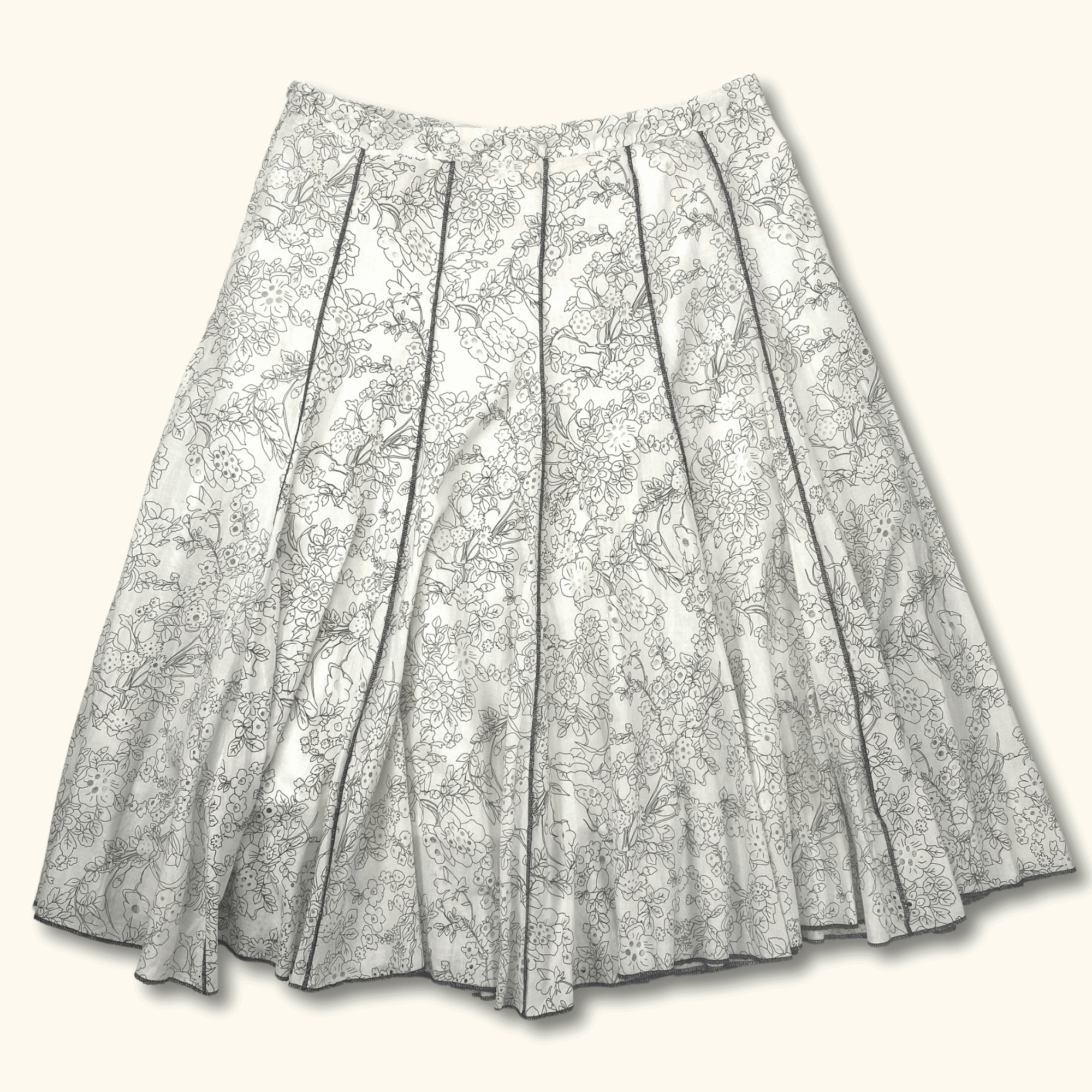 White Floral Vintage A-Line Midi Skirt - Size 14 - - Skirts