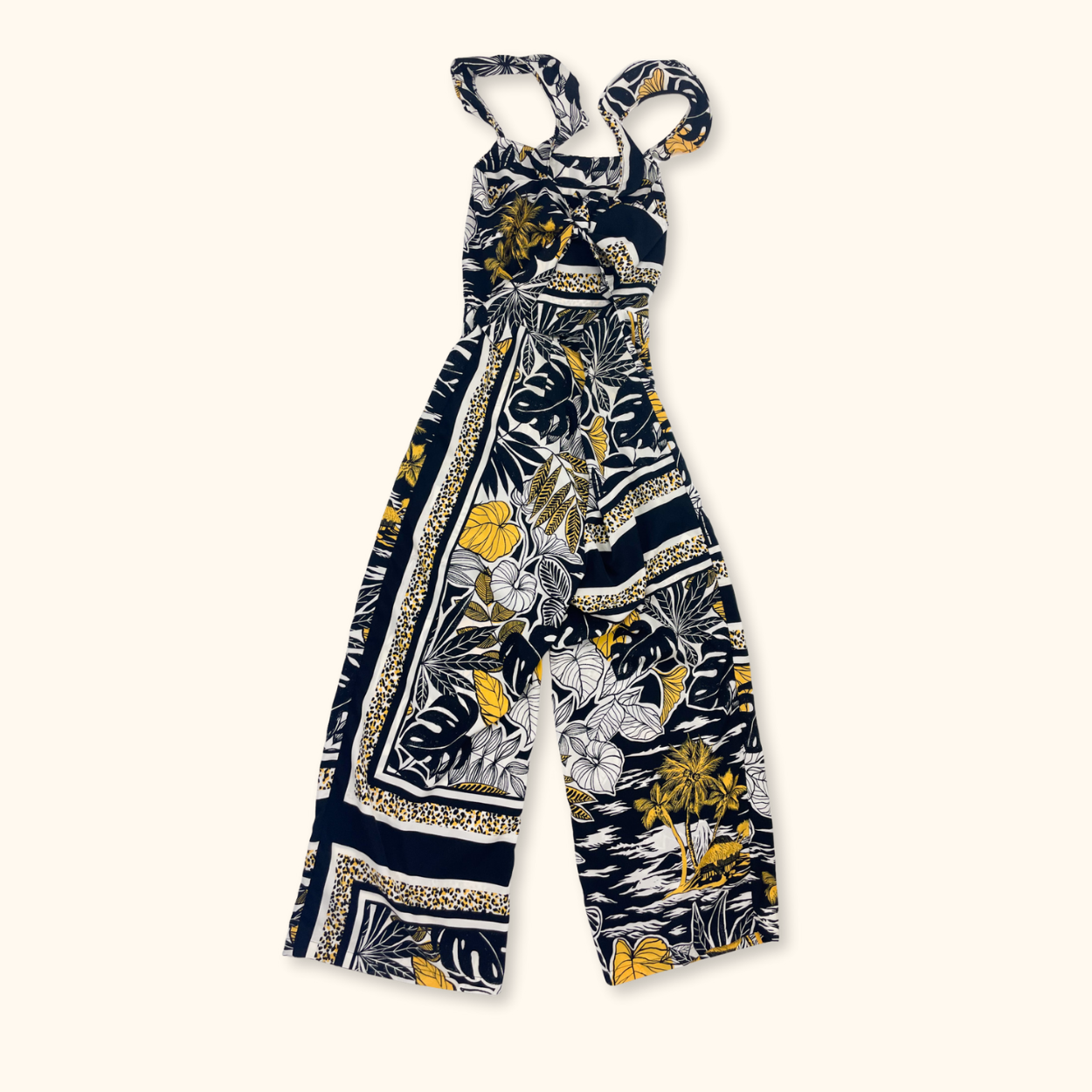 Topshop Black Tropical Print Cropped Jumpsuit - Size 10 Topshop