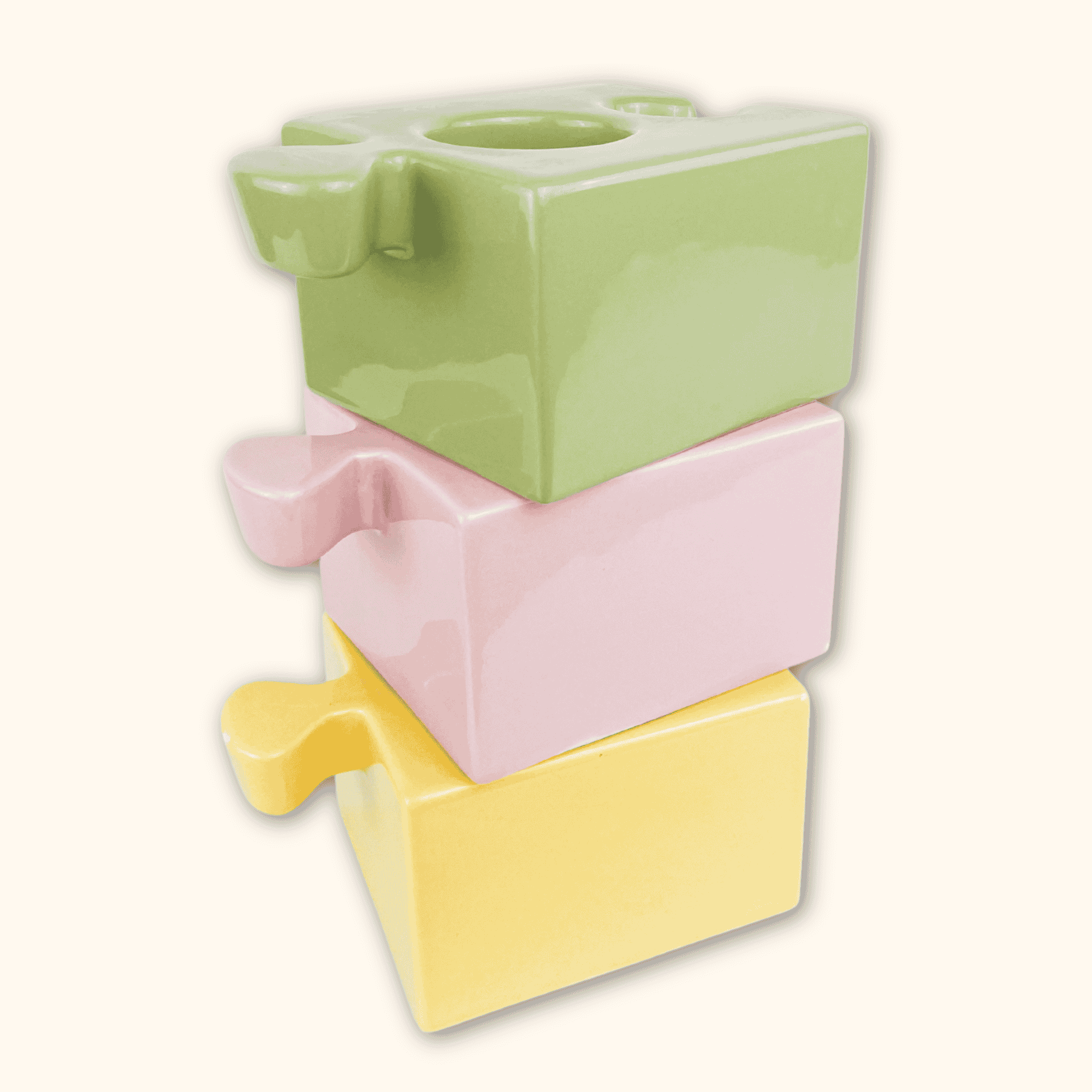 Jigsaw Puzzle Novelty Candle Holder - Set of 3 Sunshine Thrift