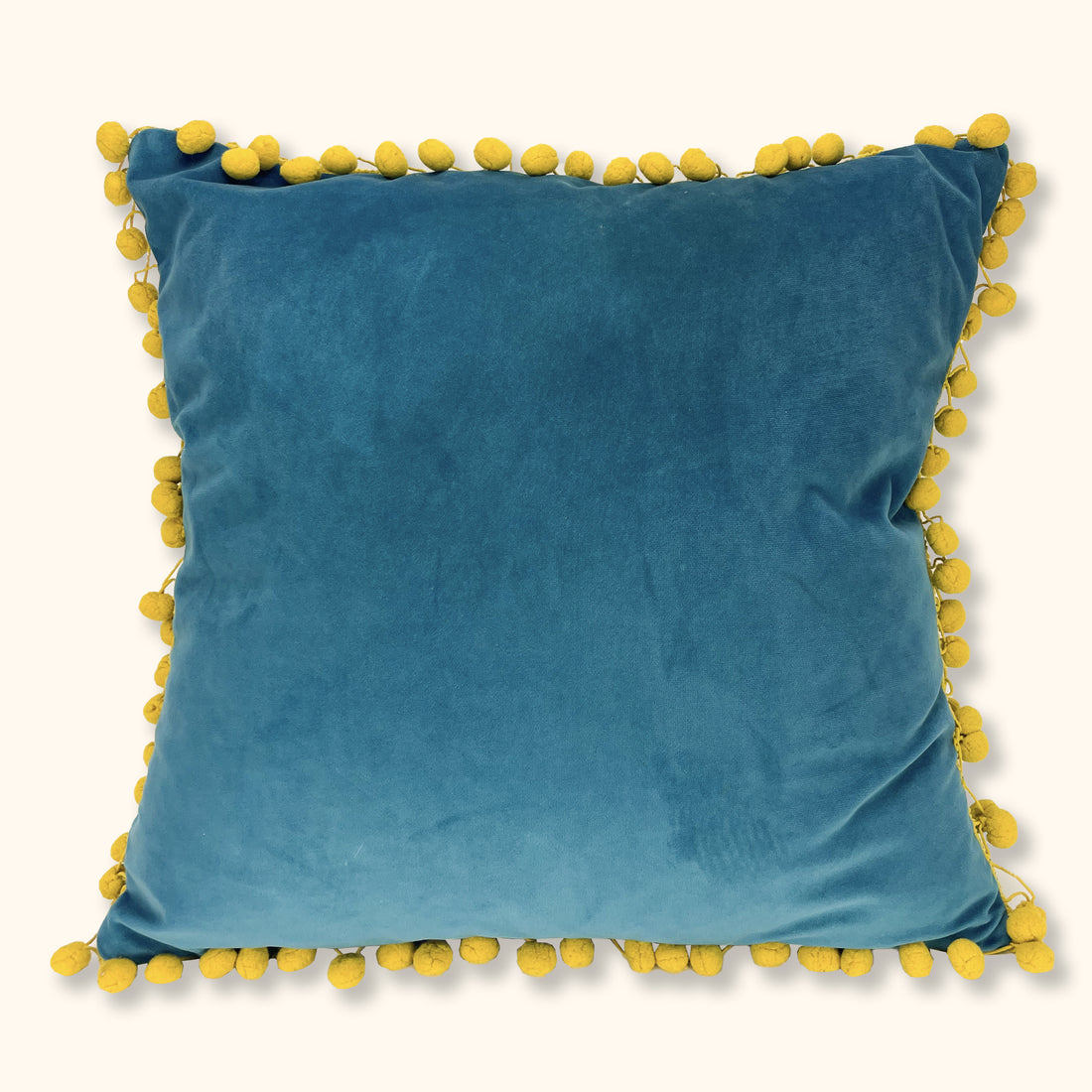 Teal Pom Pom Velvet Square Cushion Cover -  - Cushion covers