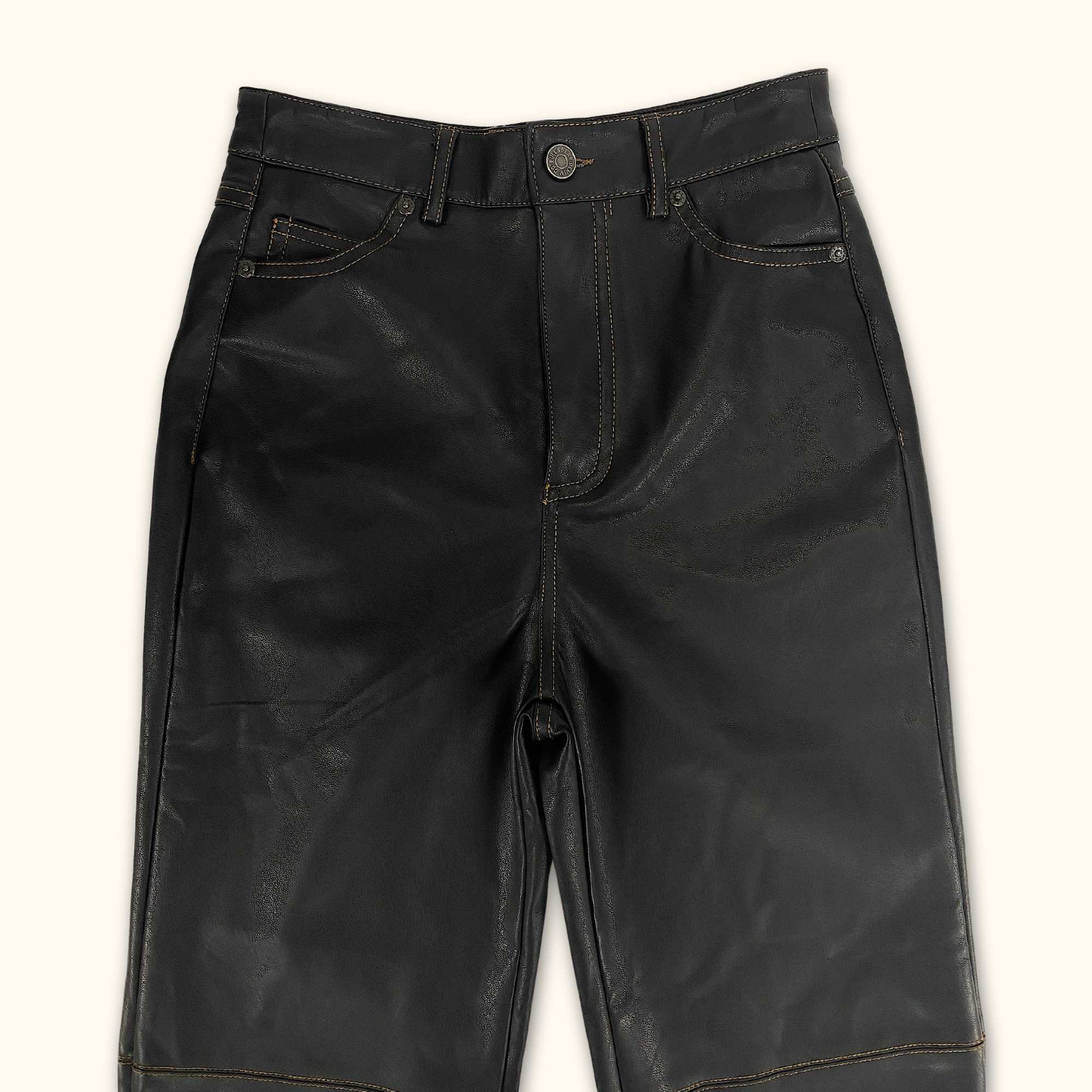 Pull & Bear Black Faux Leather Straight Leg Trousers - Size Small - - Jeans & Trousers