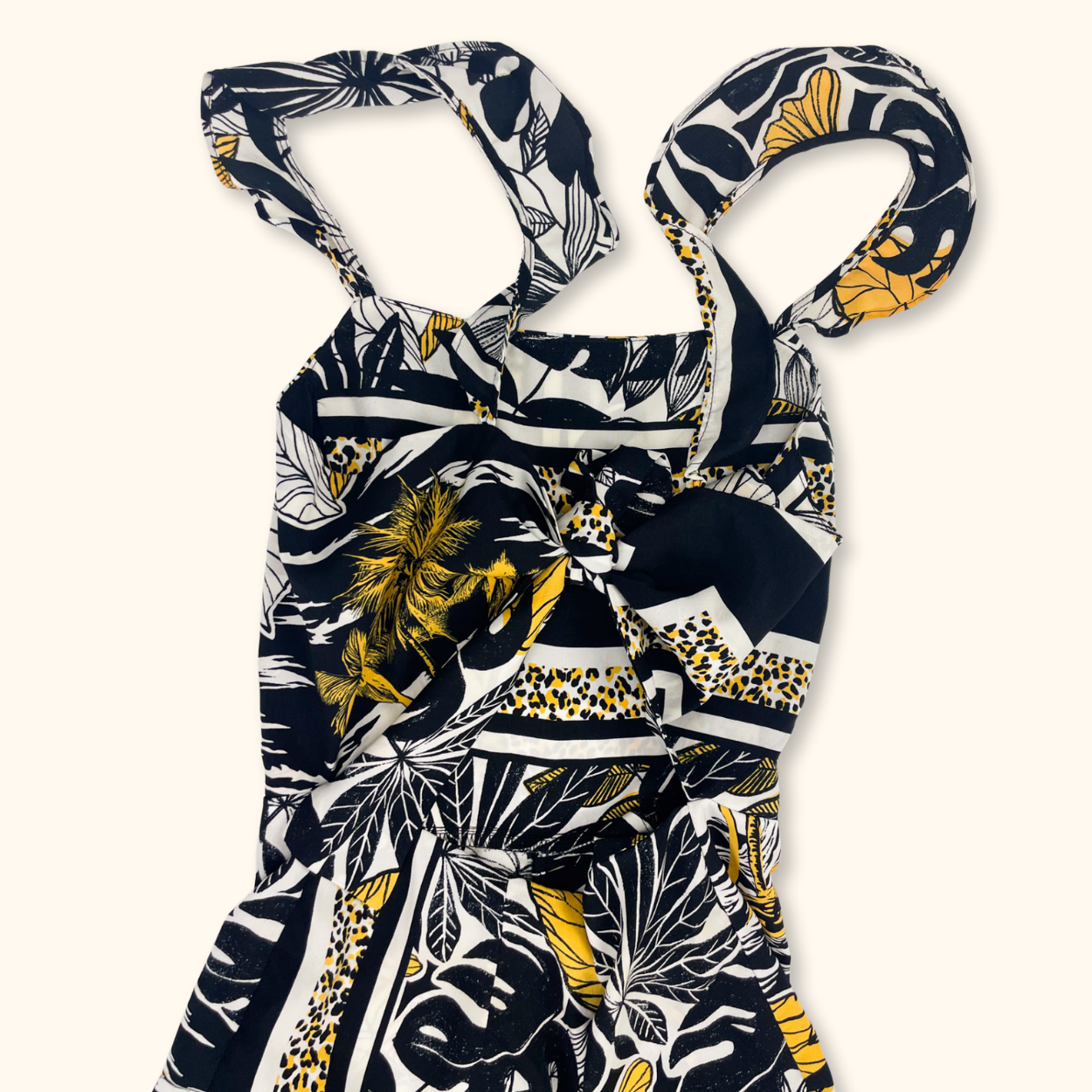 Topshop Black Tropical Print Cropped Jumpsuit - Size 10 Topshop