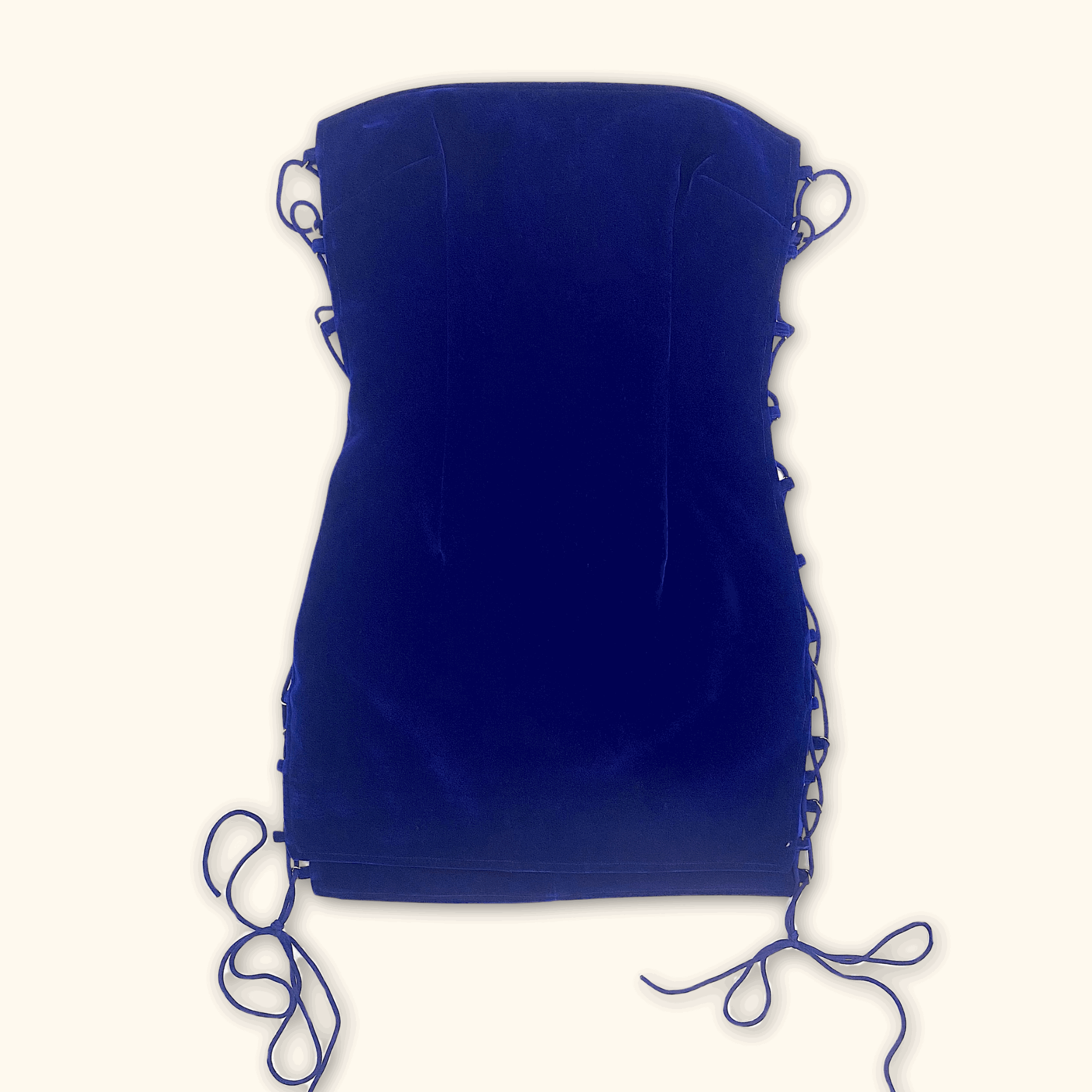 Murci Navy Blue Velvet Lace Up Bandeau Bodycon Dress  Sunshine Thrift