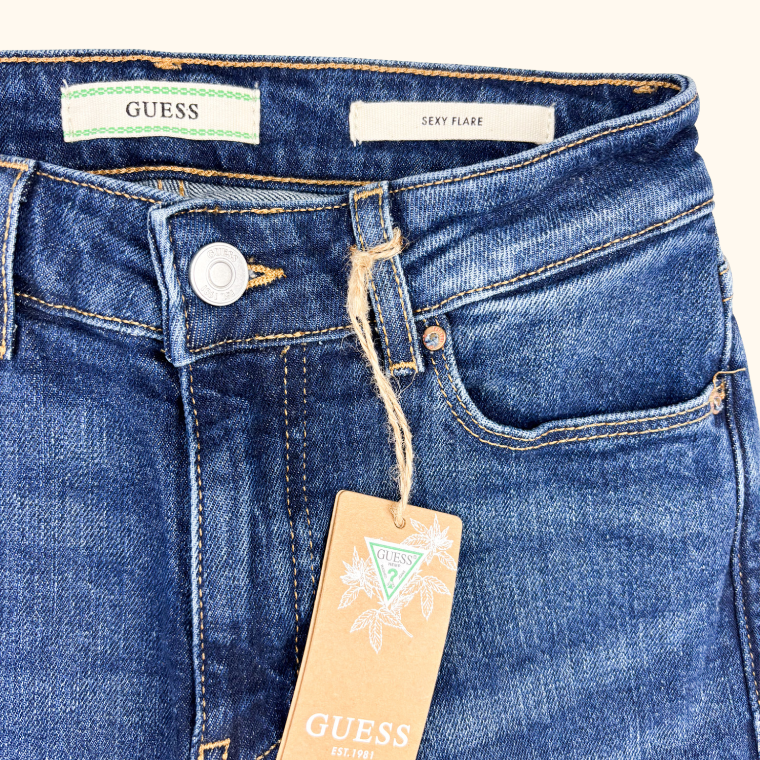 Guess Hemp Sexy Flared Faded High-Rise Jeans - Size 25inch Guess