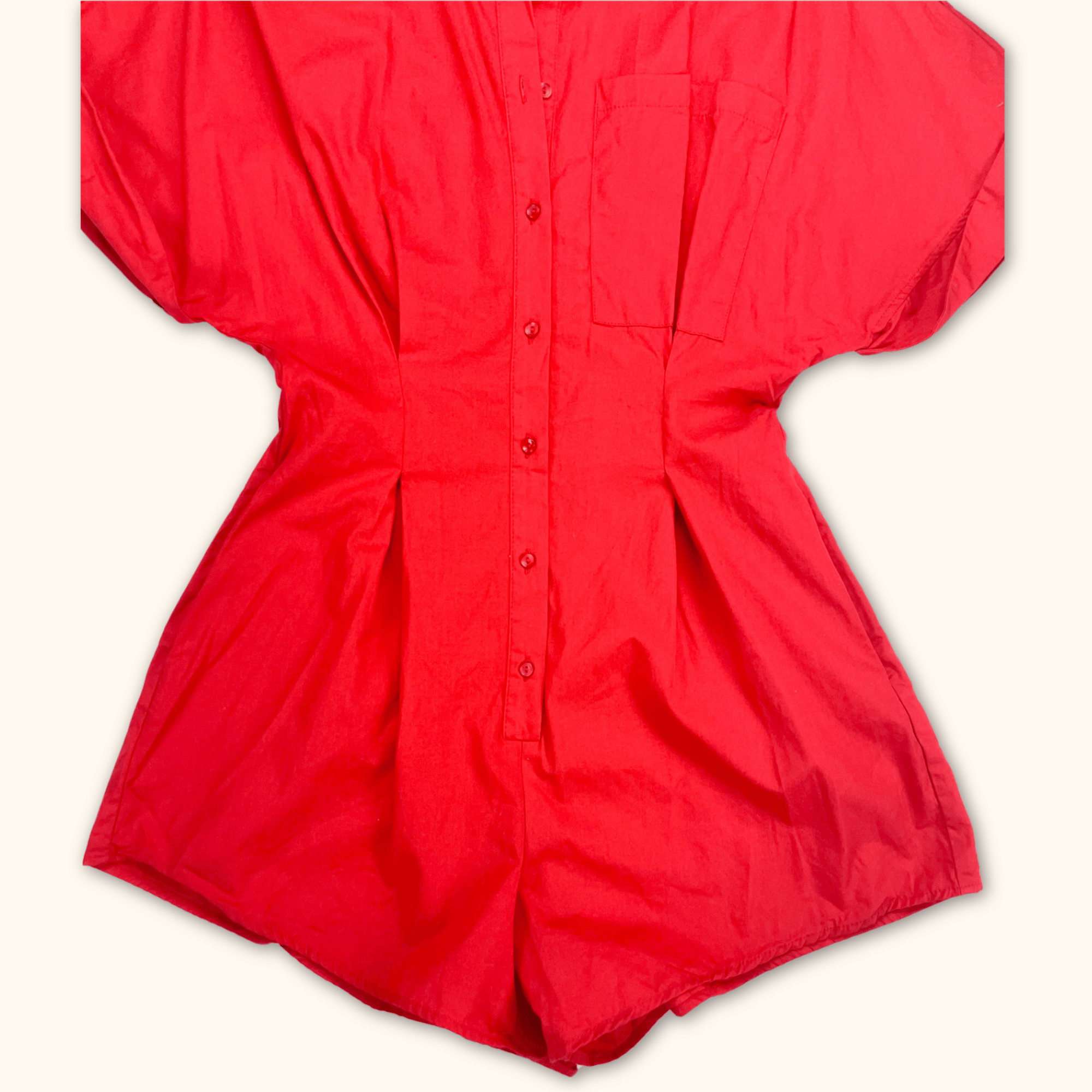 Zara Red Poplin Short Sleeve Cinched Playsuit - Size XS Zara