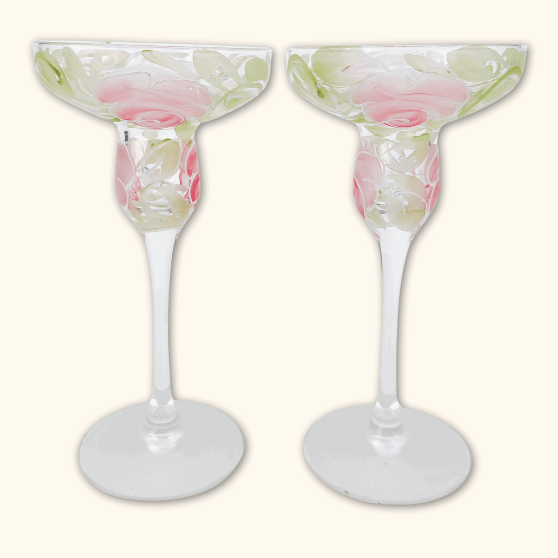 Rose Floral Margarita Glasses - Set of 2 -  - Kitchenware