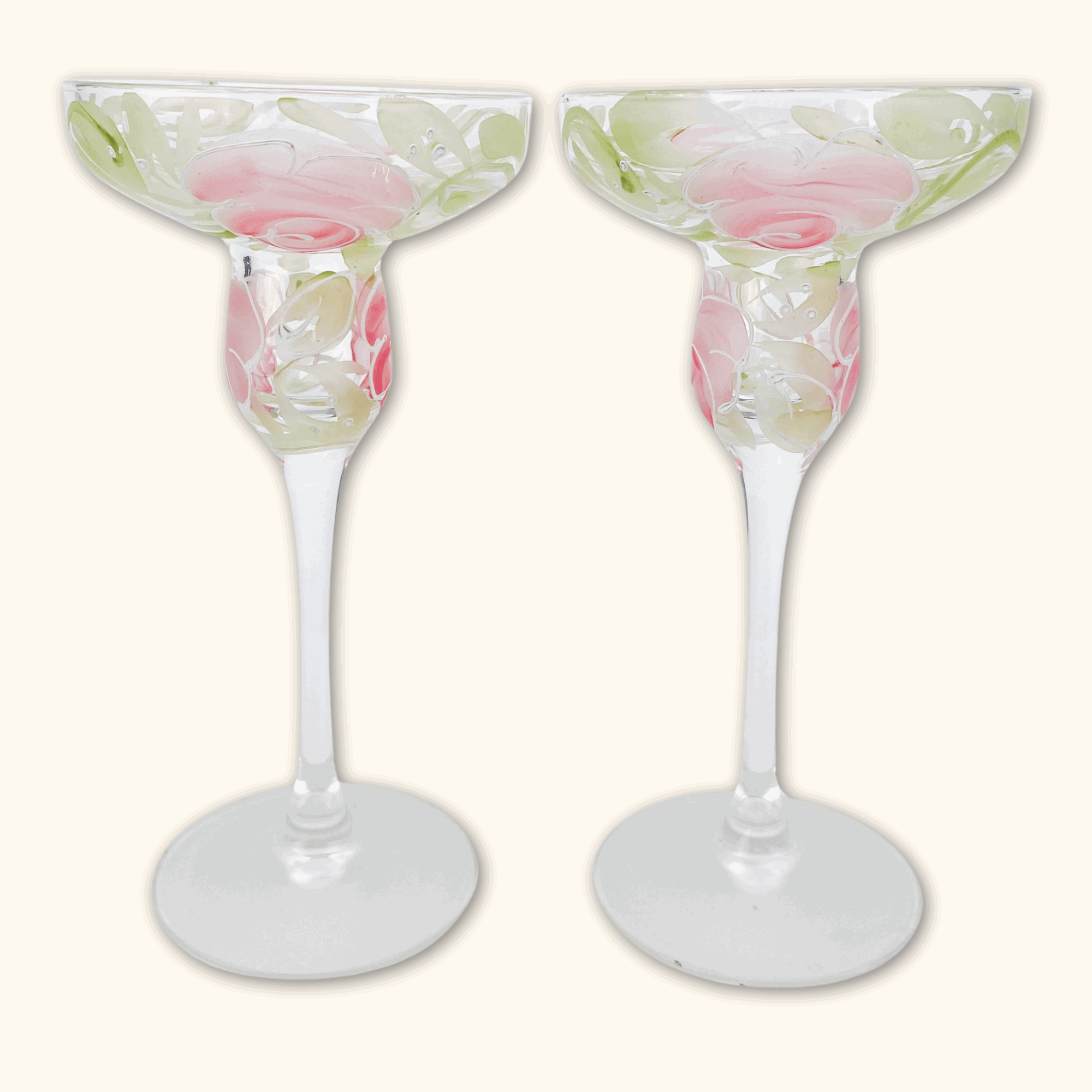 Rose Floral Margarita Glasses - Set of 2 -  - Kitchenware