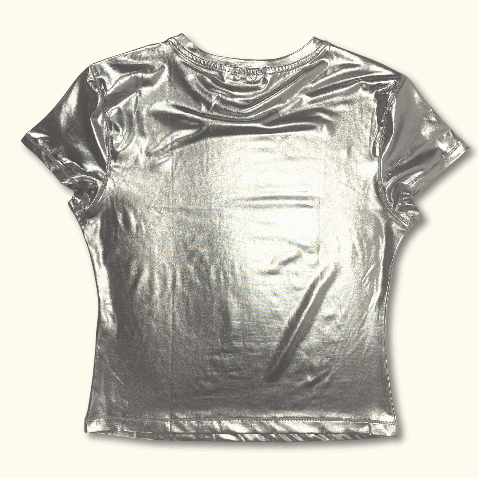 Stradivarius Metallic Shiny Silver T-Shirt - Size Small - - Tops & Shirts