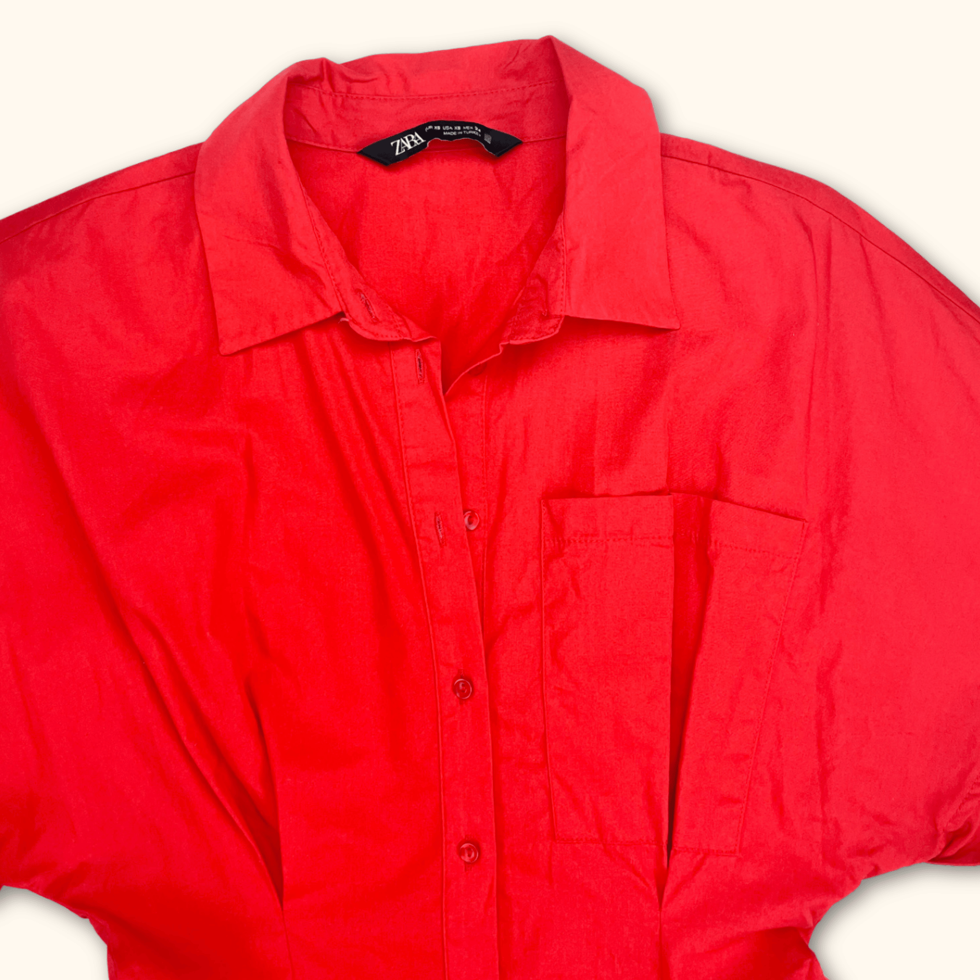 Zara Red Poplin Short Sleeve Cinched Playsuit - Size XS Zara