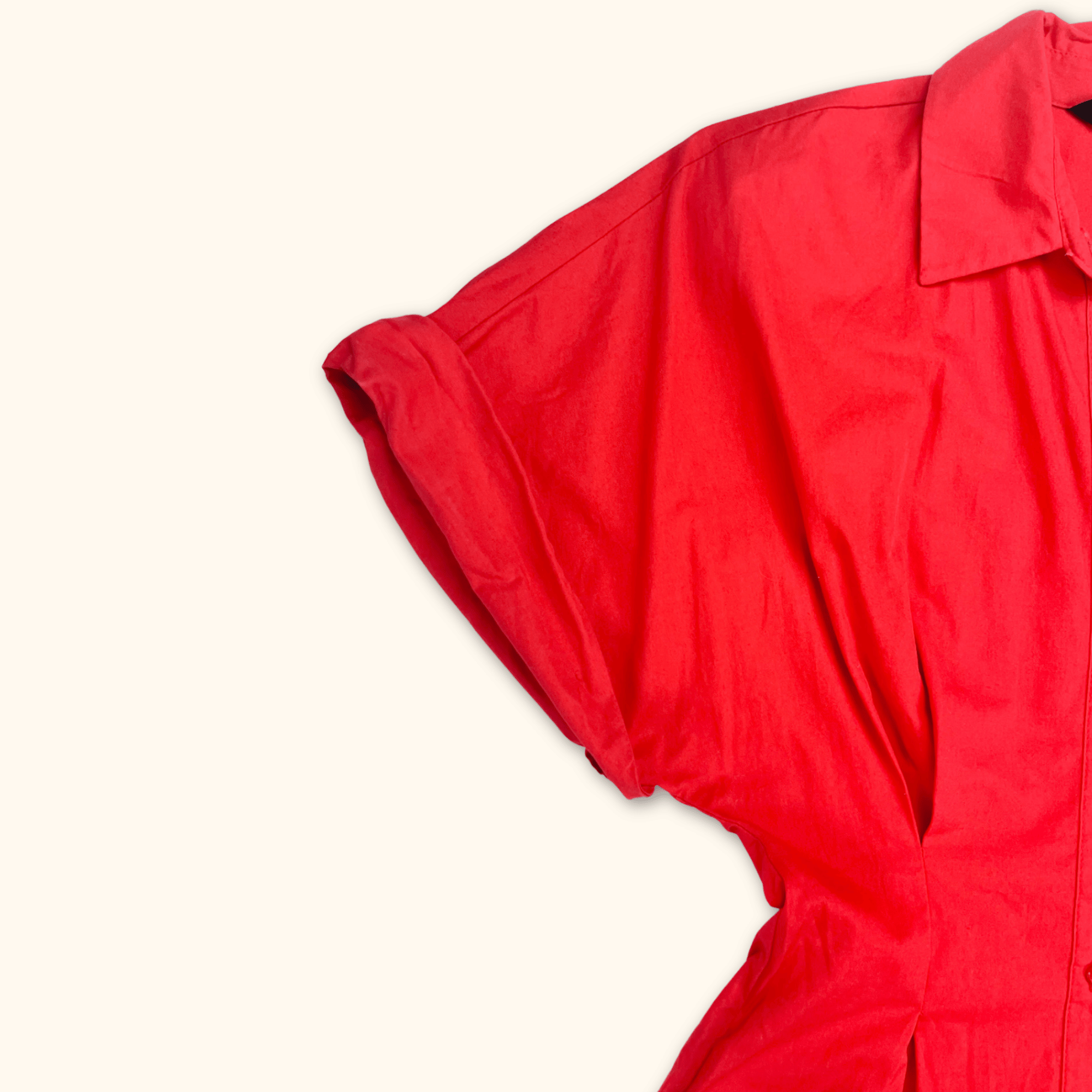 Zara Red Poplin Short Sleeve Cinched Playsuit - Size XS Zara