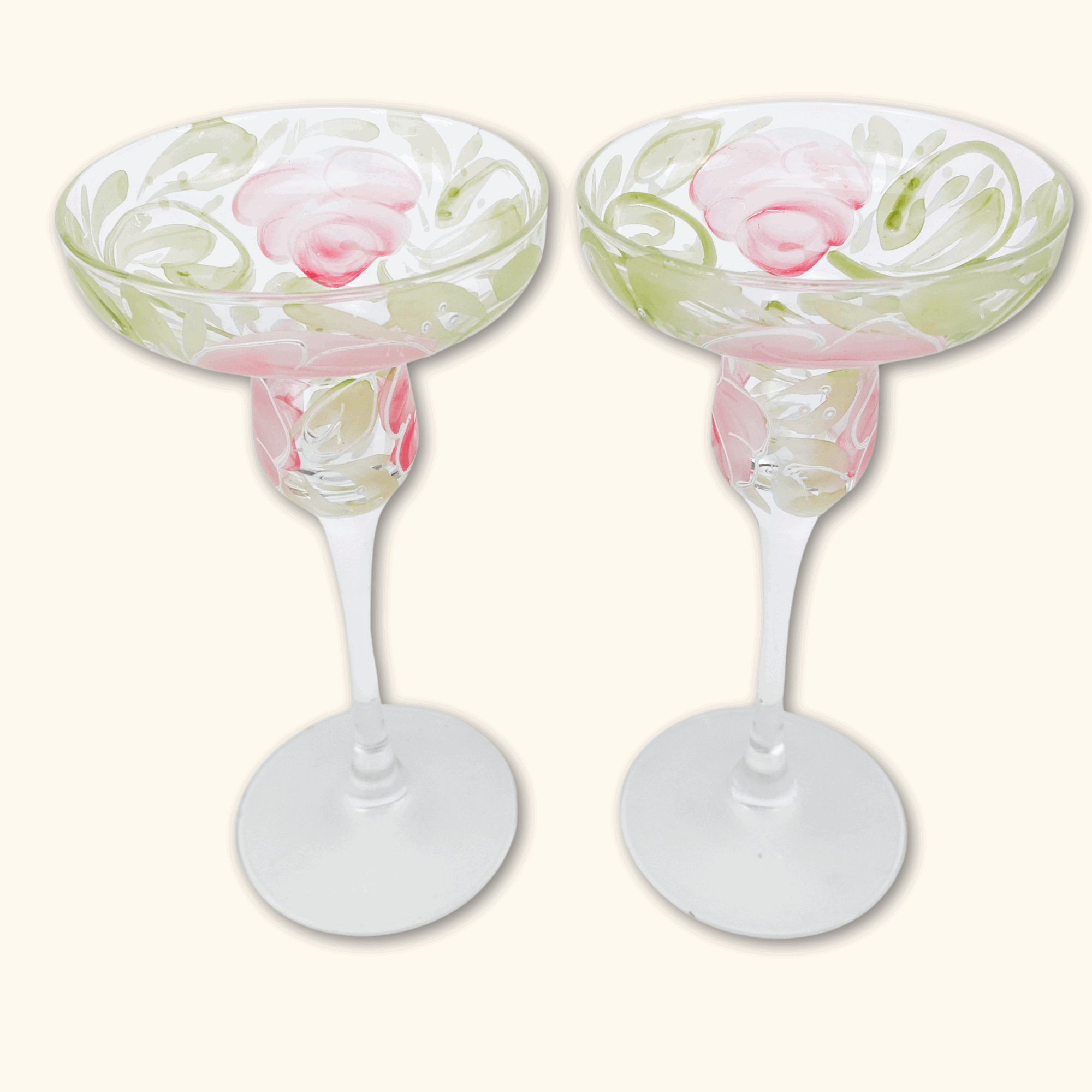 Rose Floral Margarita Glasses - Set of 2 -  - Kitchenware