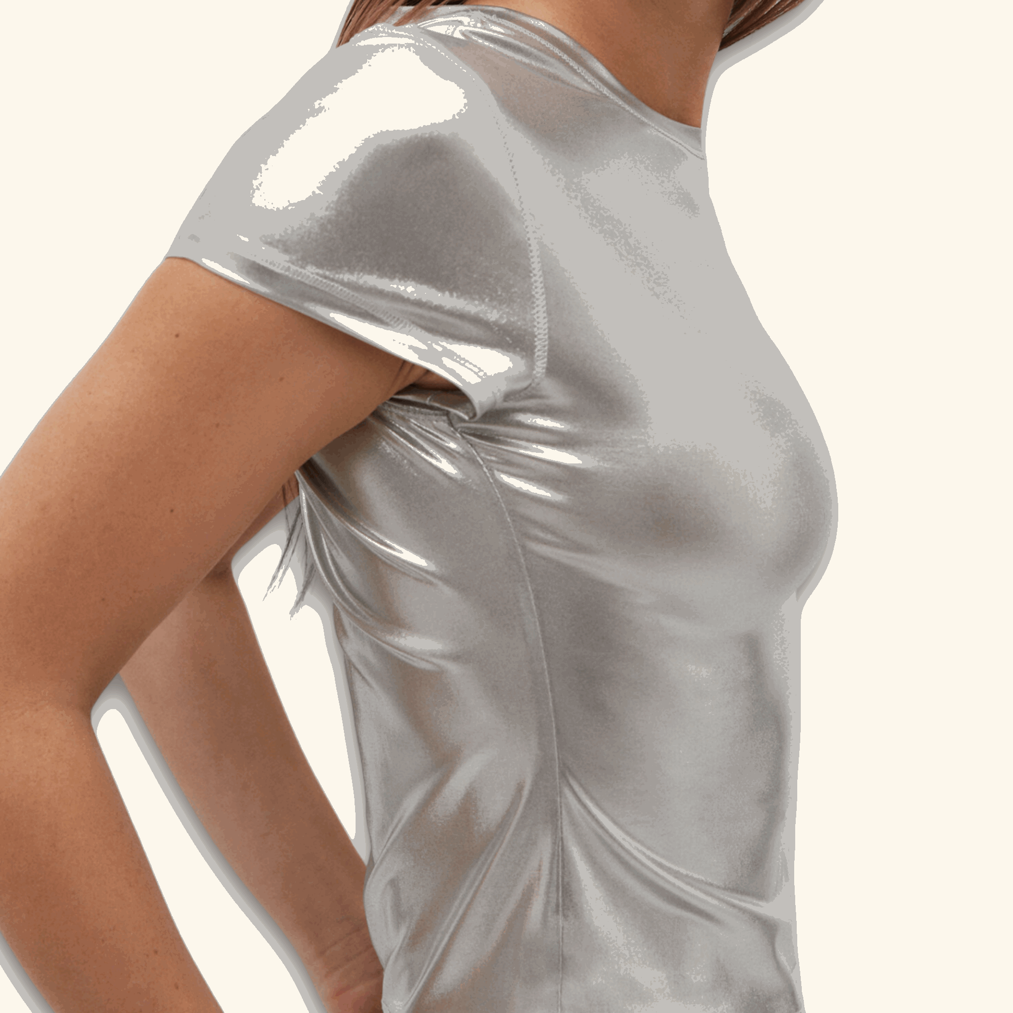 Stradivarius Metallic Shiny Silver T-Shirt - Size Small - - Tops & Shirts