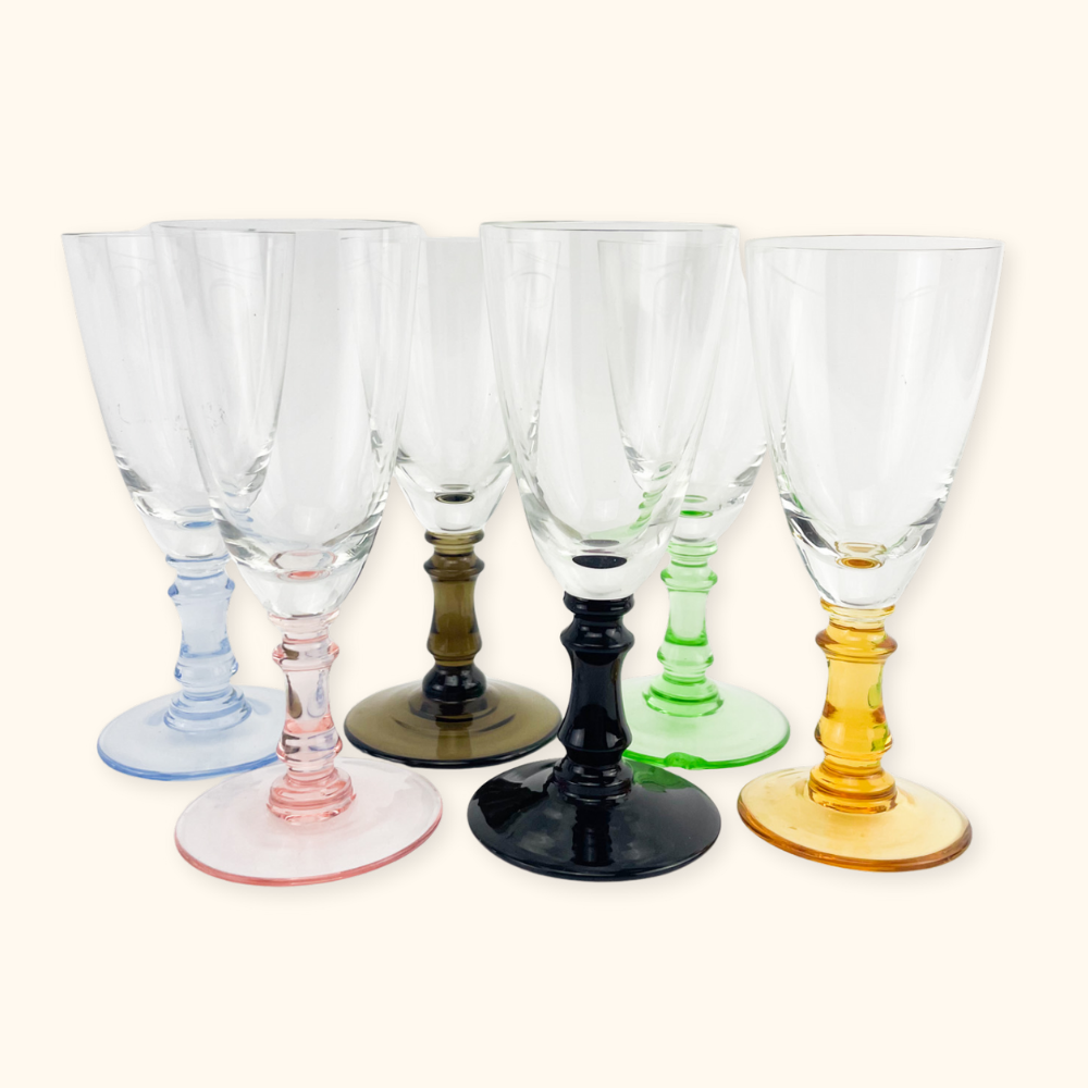 Colourful Vintage Sherry Glasses - Set of 6 - - Glassware