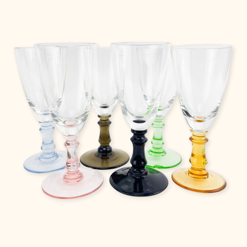 Colourful Vintage Sherry Glasses - Set of 6 - - Glassware