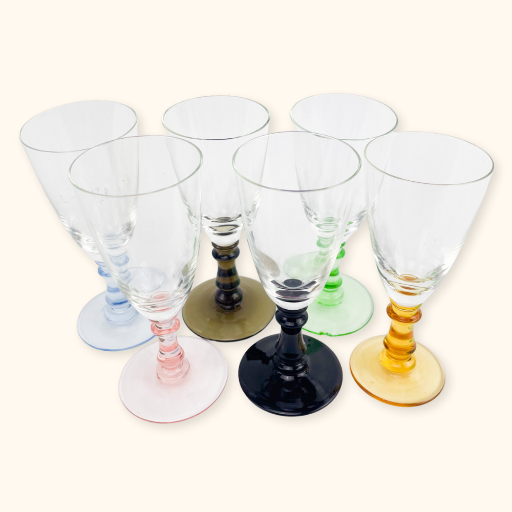 Colourful Vintage Sherry Glasses - Set of 6 - - Glassware