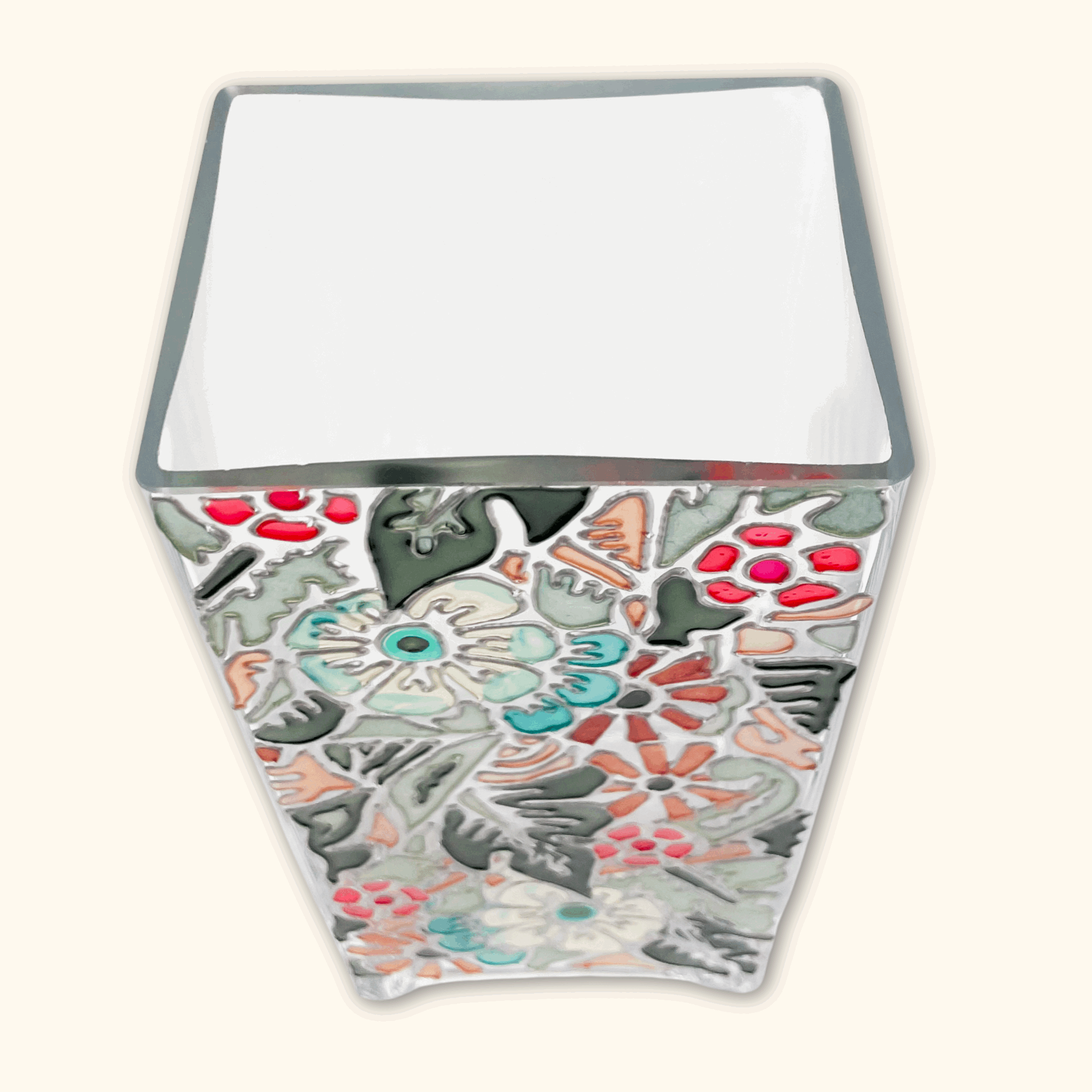 Tall Floral Rectangle Glass Vase -  - Vases