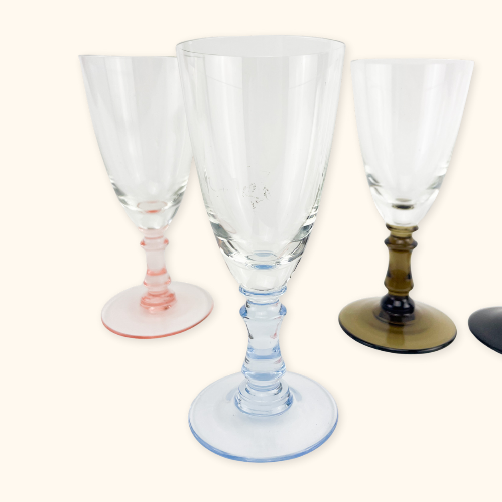 Colourful Vintage Sherry Glasses - Set of 6 - - Glassware
