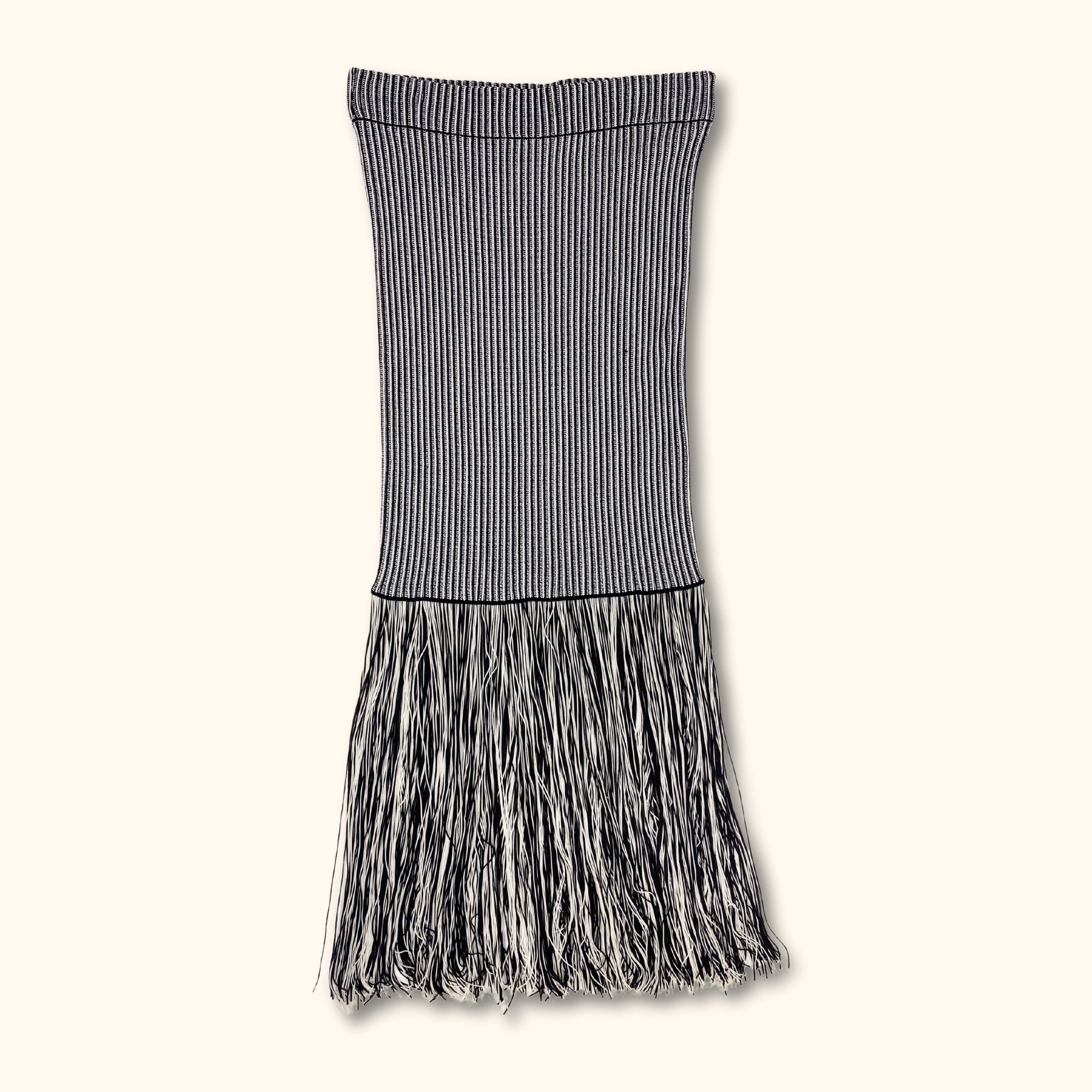 Zara Black and White Fringe Midi Skirt - Size Large - - Skirts