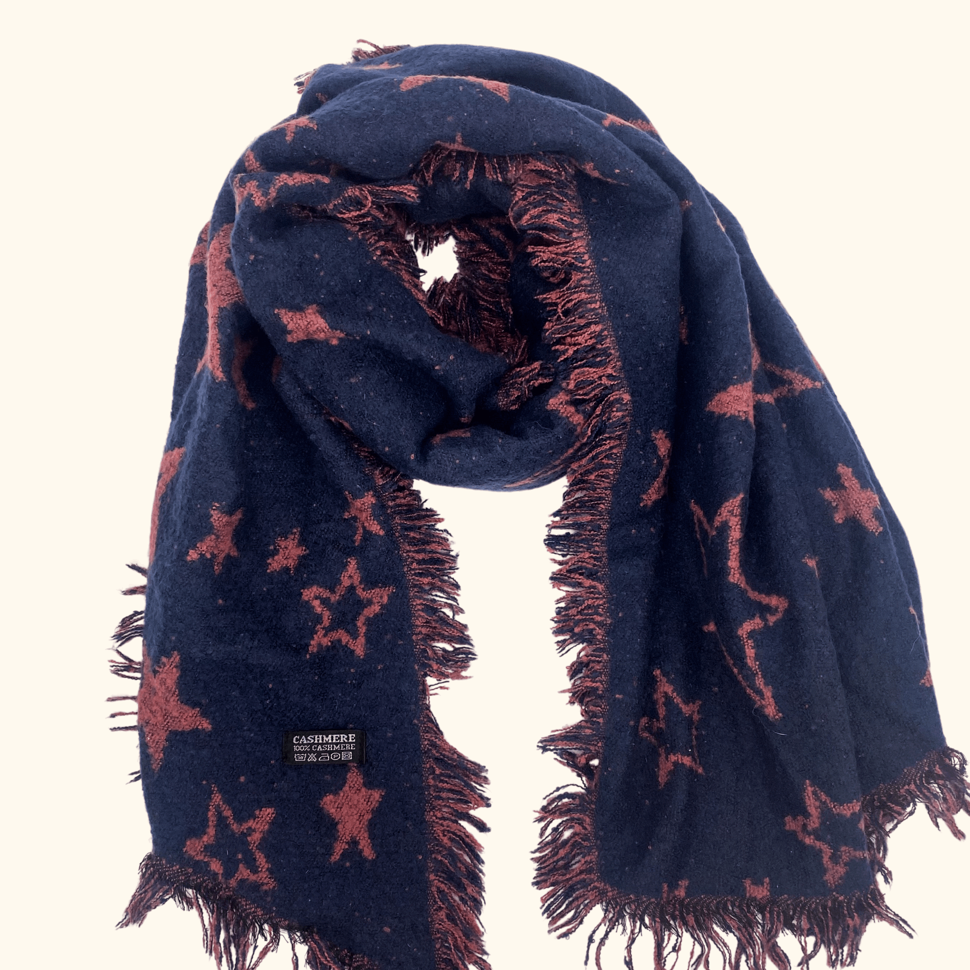 Navy and Pink Reversible Cashmere Star Scarf - - Scarves