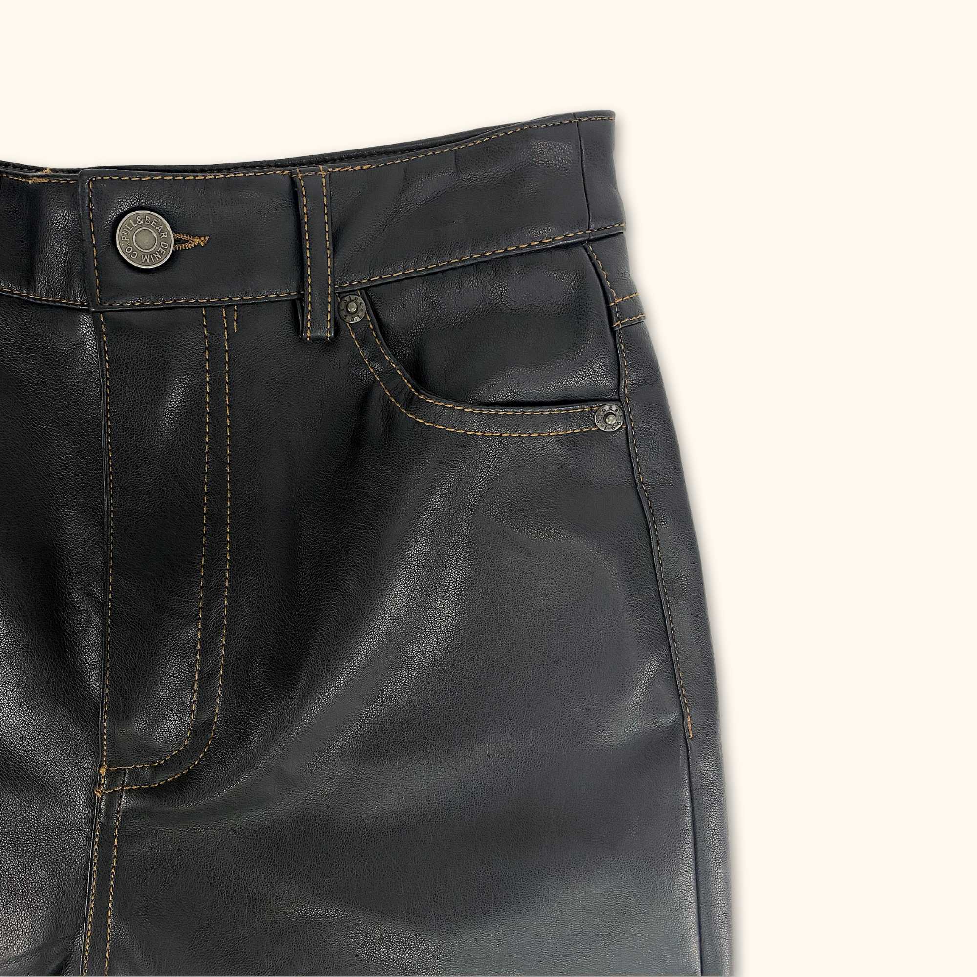 Pull & Bear Black Faux Leather Straight Leg Trousers - Size Small - - Jeans & Trousers