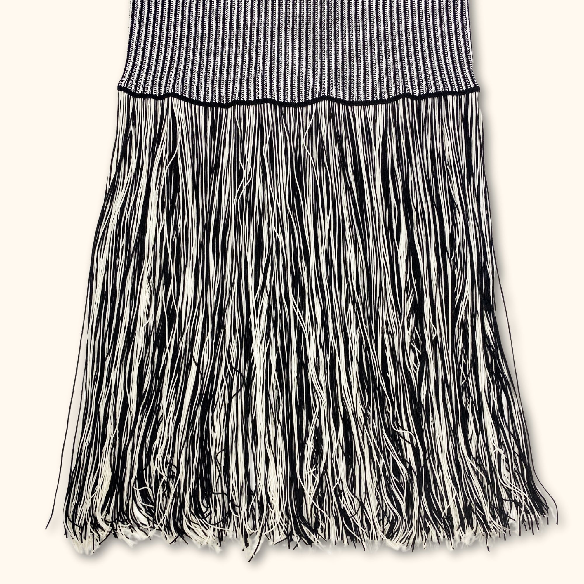 Zara Black and White Fringe Midi Skirt - Size Large - - Skirts