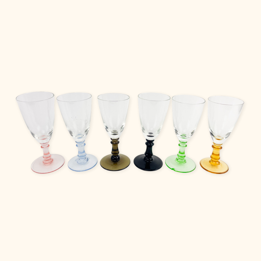 Colourful Vintage Sherry Glasses - Set of 6 - - Glassware