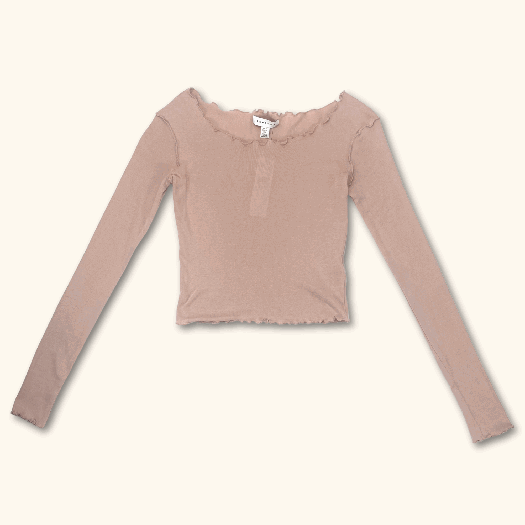 Topshop Long Sleeve Lettuce Edge Top Pink- Size 4 - - Tops & Shirts