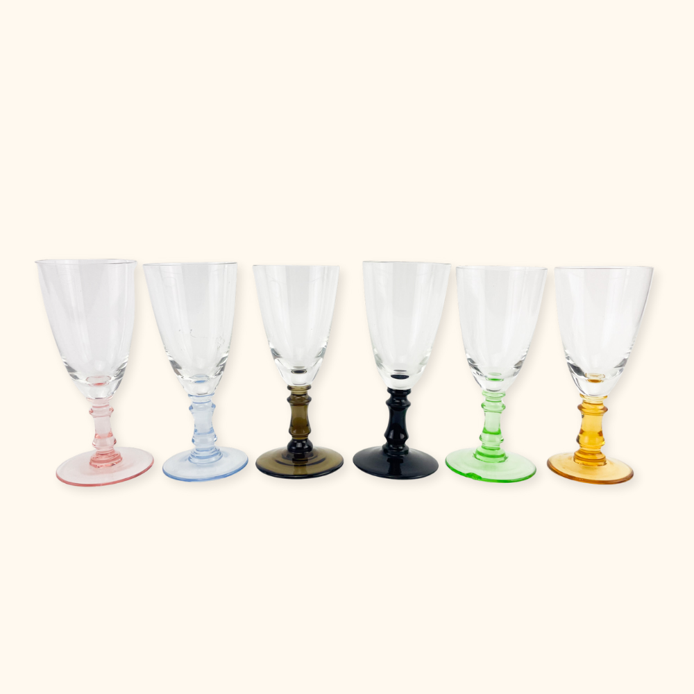 Colourful Vintage Sherry Glasses - Set of 6 - - Glassware