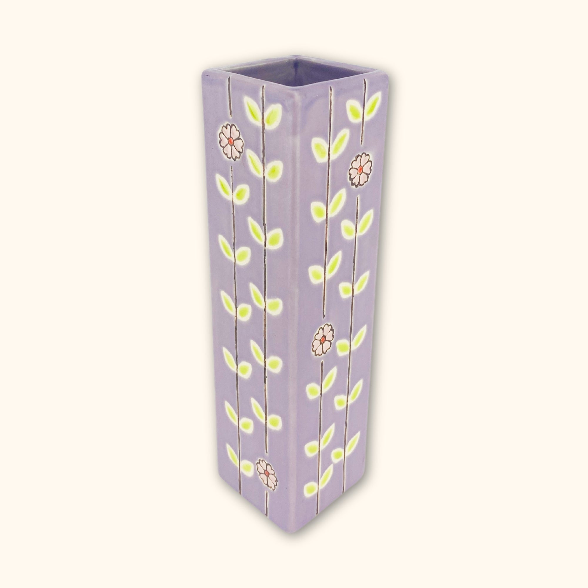 Purple Floral Tall Vase - - Vases