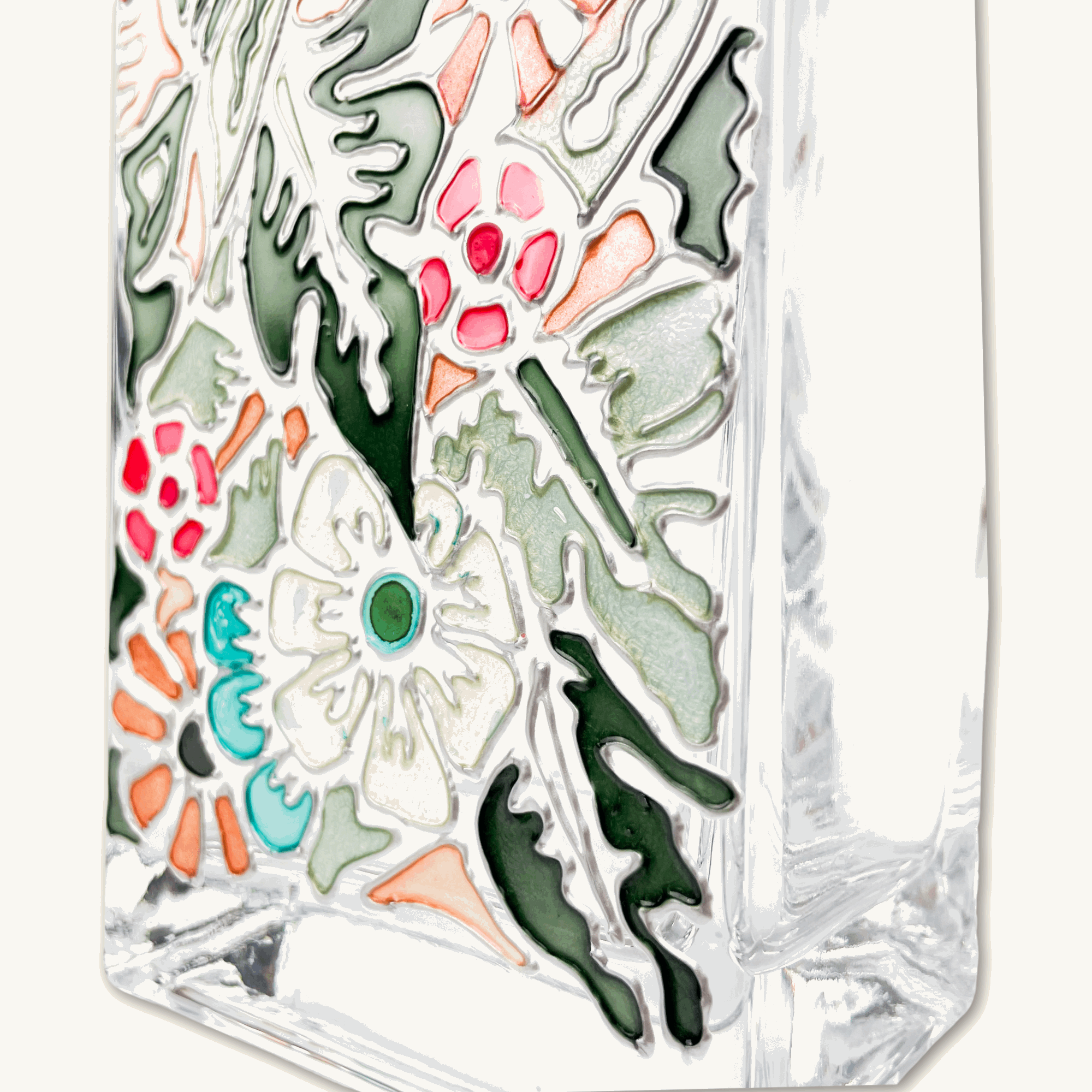 Tall Floral Rectangle Glass Vase -  - Vases