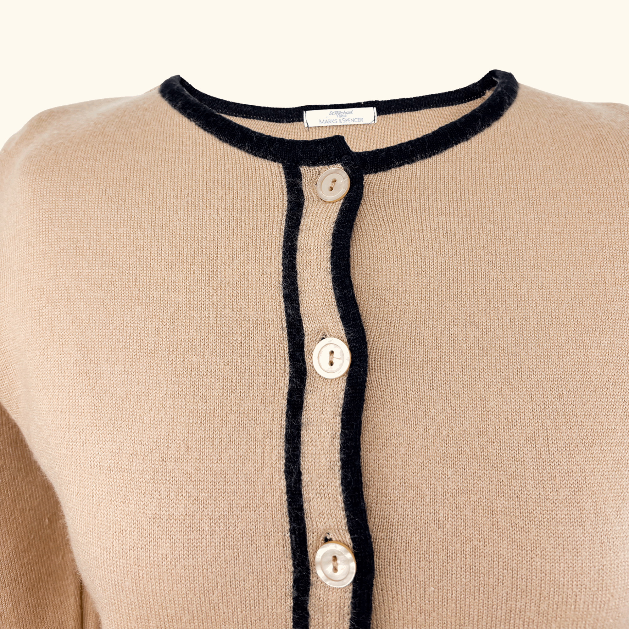 Vintage M&S St Michael Wool Blend Beige Cardigan - Size 14